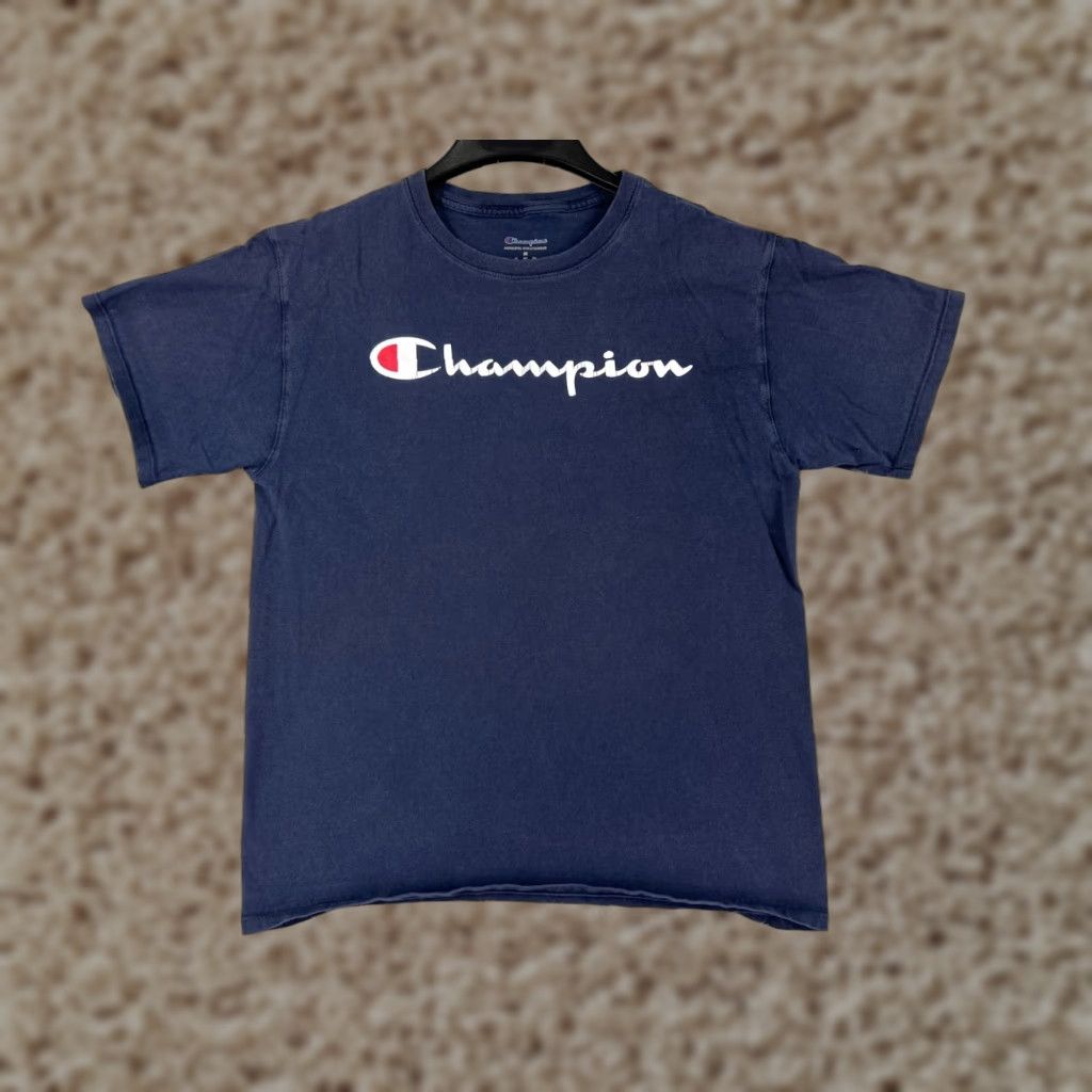 Champion Champion Logo T-Shirt Mens Medium Blue Short Sleeve Crew Neck 100% Cotton Athletic Retro Sports Size US M / EU 48-50 / 2 - 1 Thumbnail