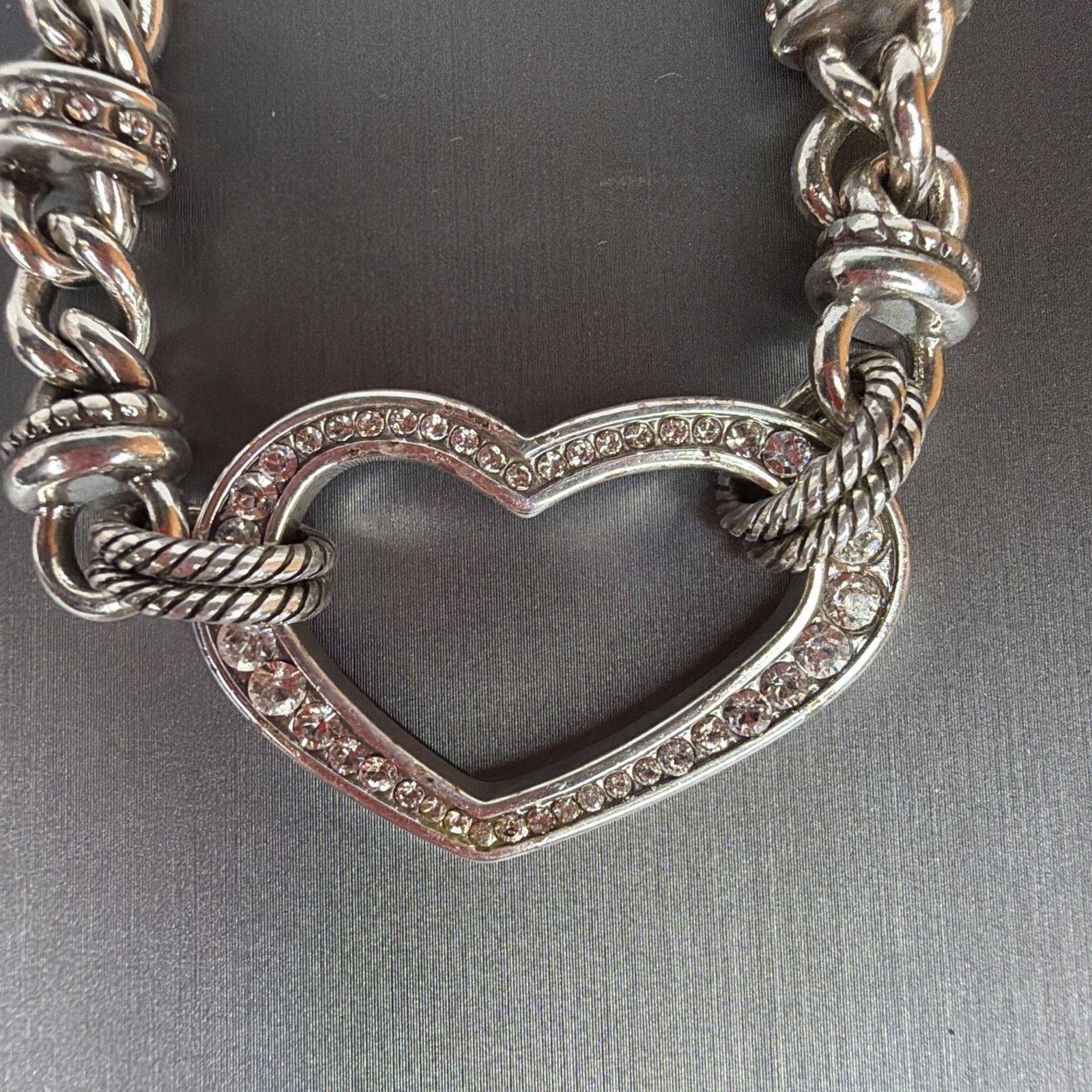 Brighton Brighton Silver Tone Chunky Chain Pave Open Heart Necklace Size ONE SIZE - 4 Thumbnail