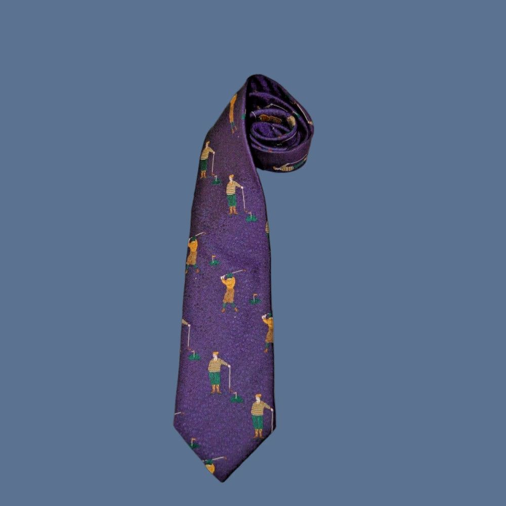 Vintage Harold Powell Men’s Formal Necktie Purple Necktie Golfer Silk 3.5in Wide Classic 57"-60" Vintage: No Pattern: Golfer Size ONE SIZE - 1 Thumbnail