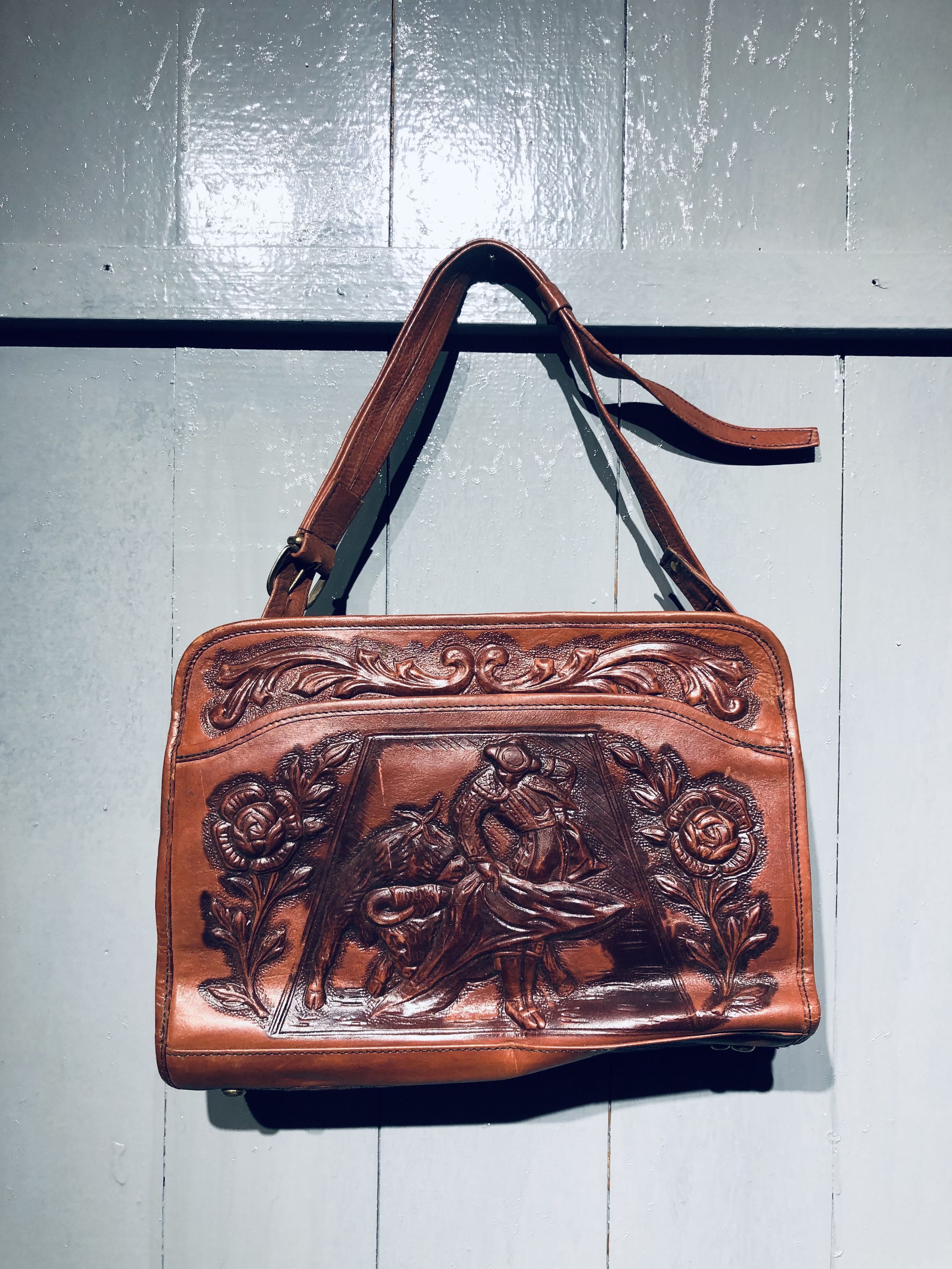 Leather × Vintage Vintage ‼️Mount-Abur Brown Carved Leather Shoulder Bag Size ONE SIZE - 12 Thumbnail