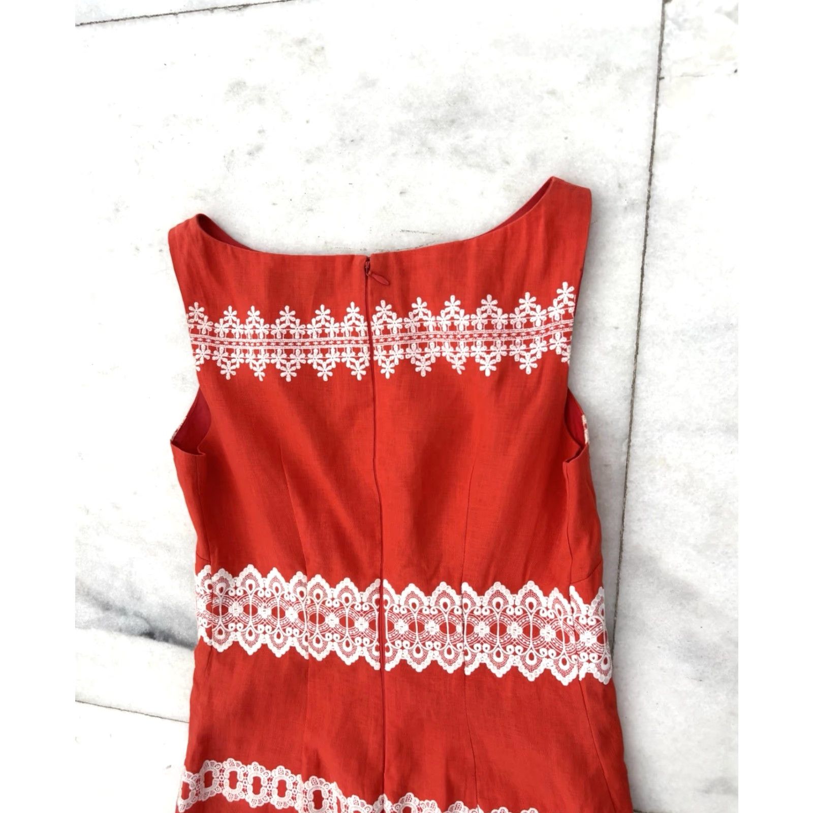 COAST Dress Women 100% Linen Embroidered Sheath Lined Orange 6 Casual  Cocktail Wedding Workwear Classic Elegant