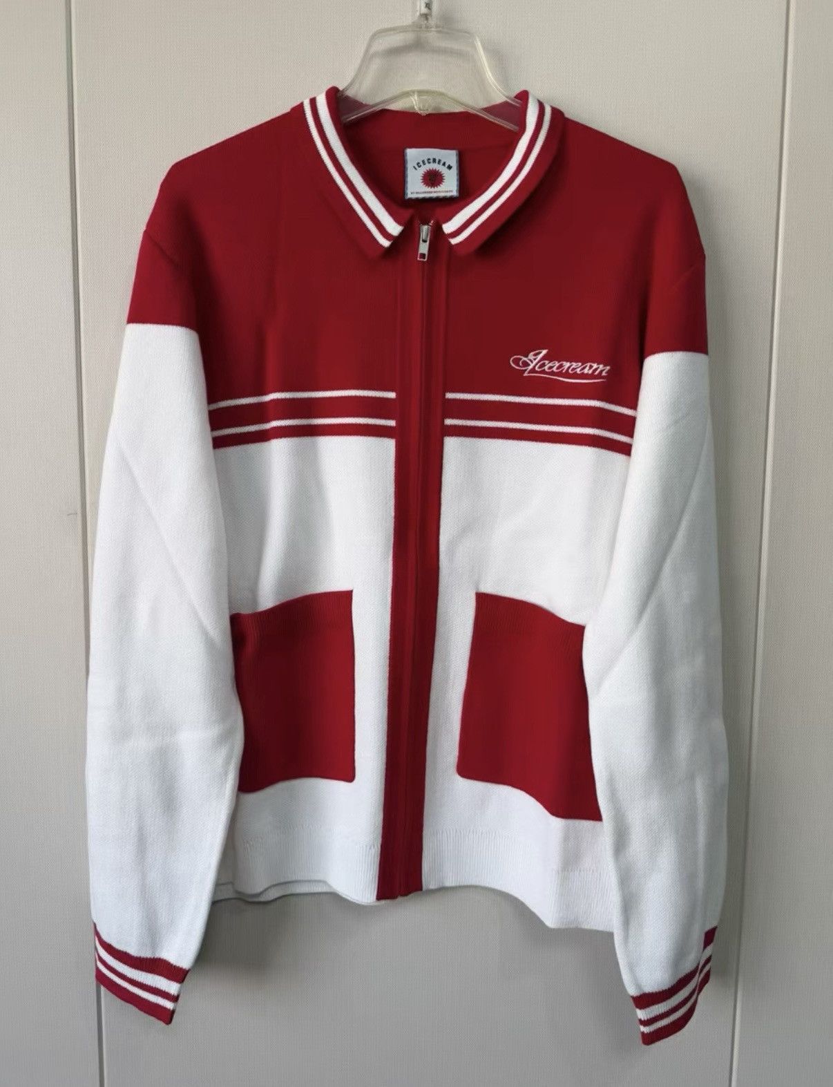 Billionaire Boys Club Billionaire Boys Club Red & White Color-Block Knit Cardigan Size US M / EU 48-50 / 2 - 1 Thumbnail