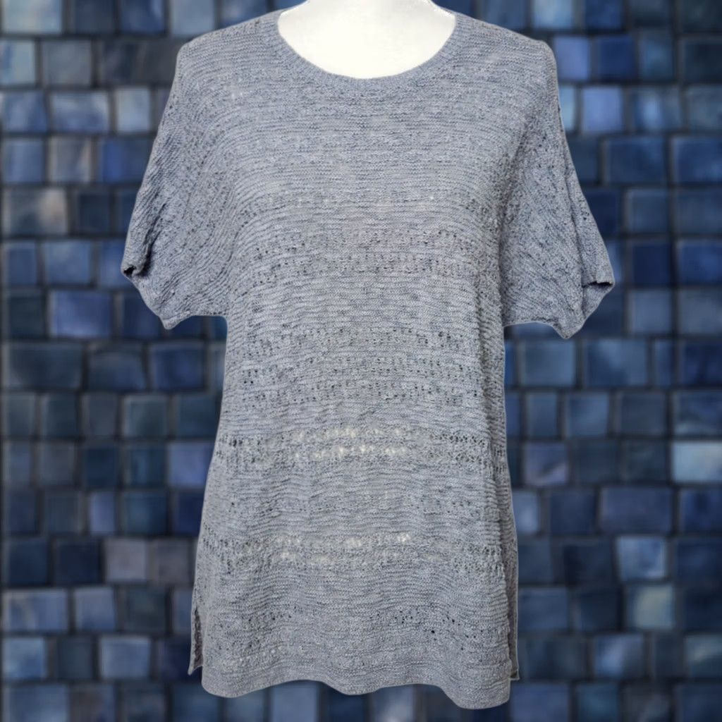 J. Jill J Jill Womens M Open-Knit Pullover Sweater Gray Cotton Blend Short Sleeve Size M / US 6-8 / IT 42-44 - 1 Thumbnail