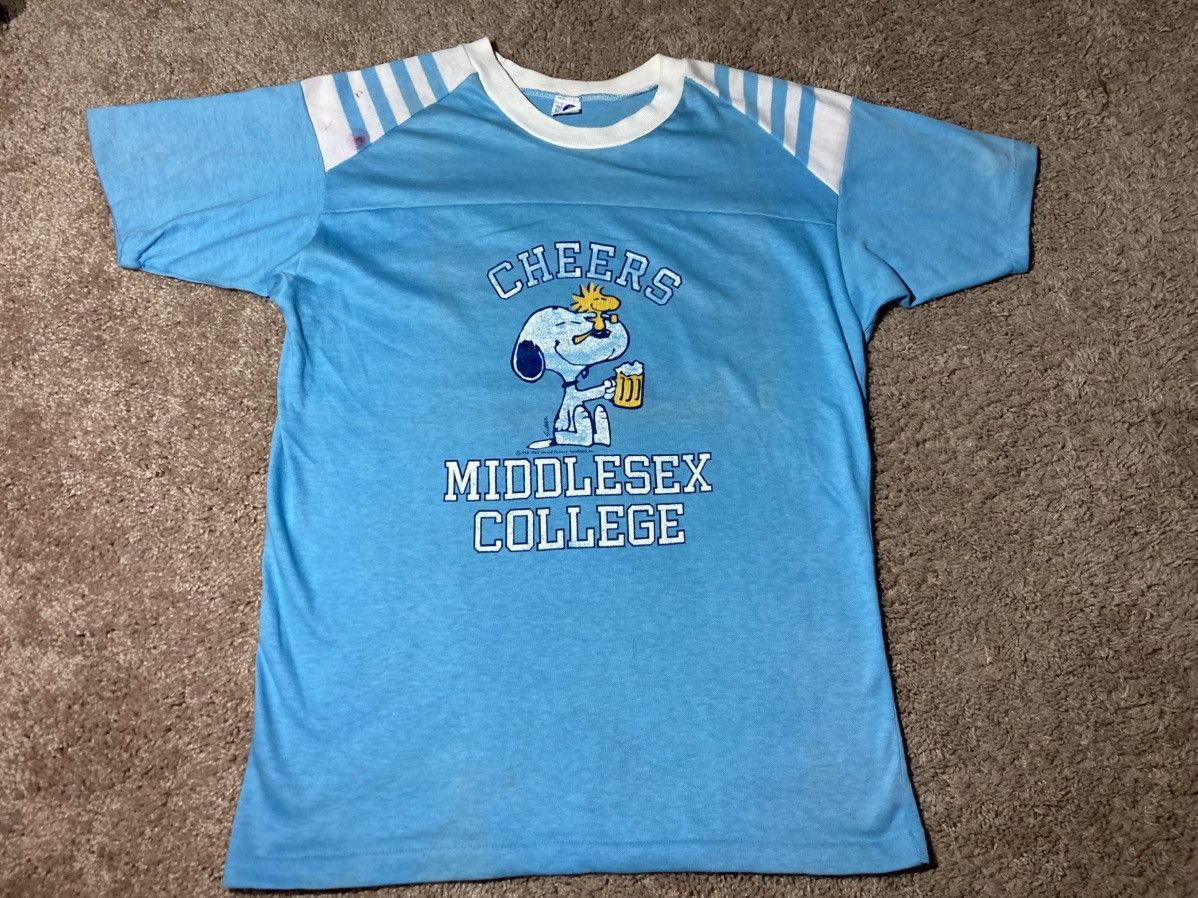 Peanuts 80s Artex Snoopy Cheers Middlesex College Top Athletic Baby Size US L / EU 52-54 / 3 - 2 Thumbnail