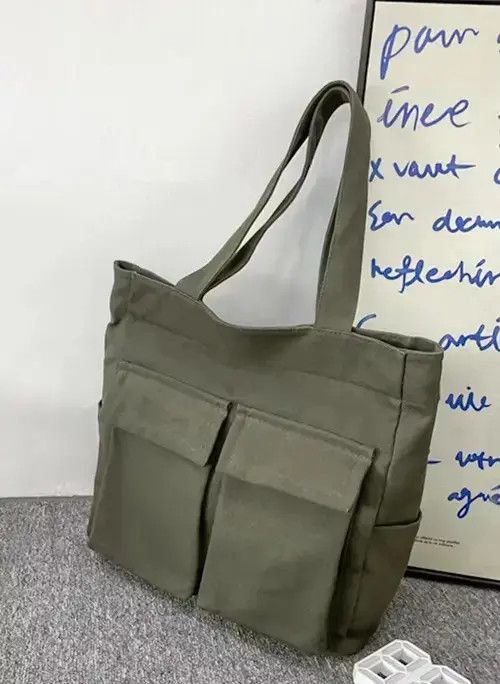 Fashion Canvas Tote Bag With Pocket Vintage in Black, Men's