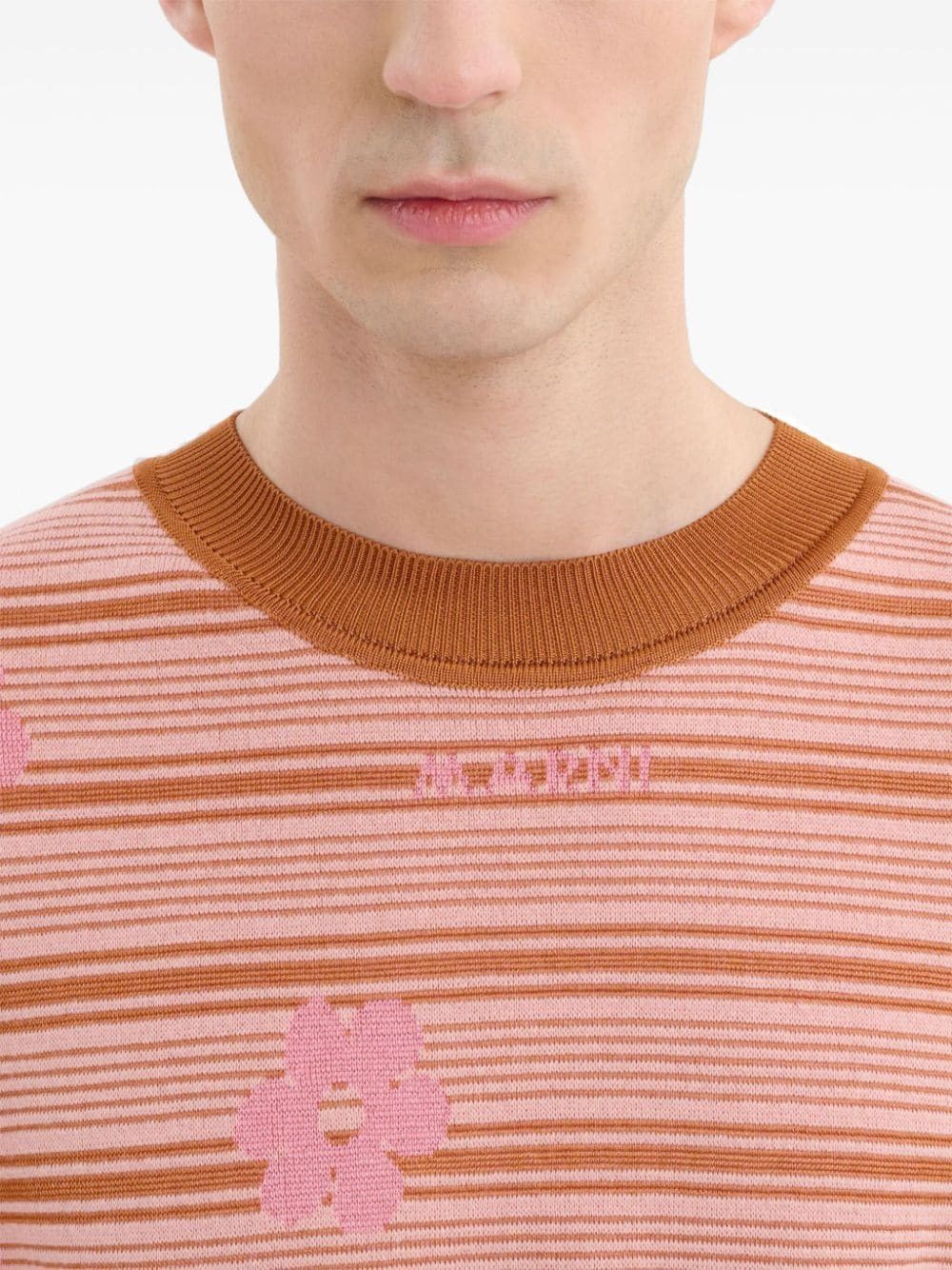 Marni o1w1db11025 Intarsia-Logo Knitted Cotton T-Shirt in Orange Size US S / EU 44-46 / 1 - 4 Thumbnail