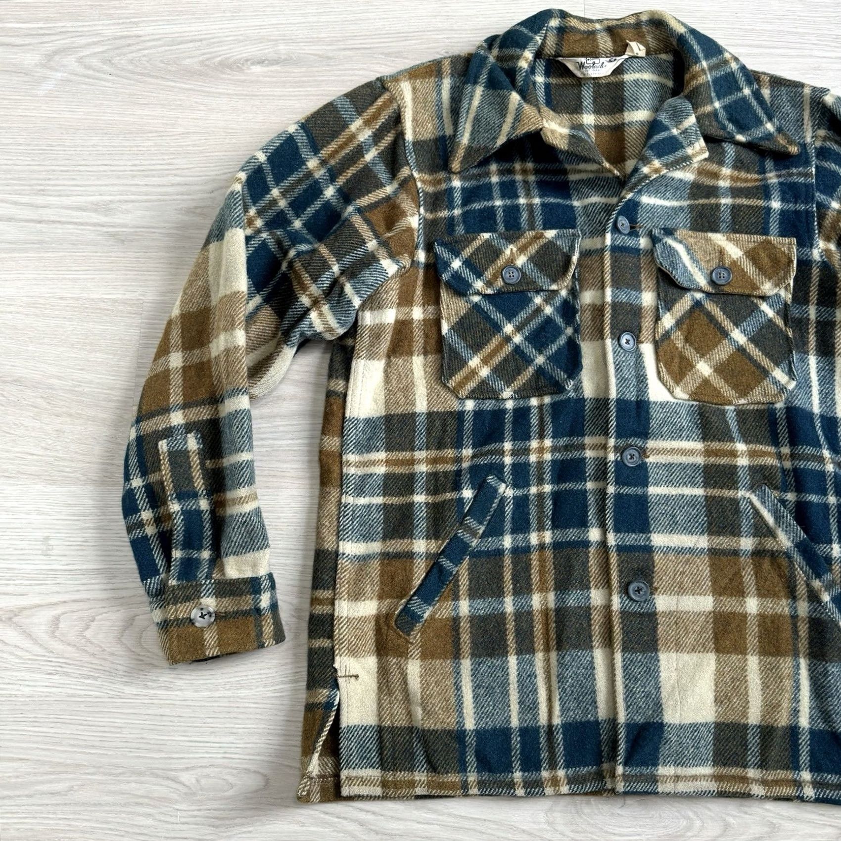 Vintage VINTAGE Woolrich CPO Jacket Mens M Tan Green Beige Plaid Wool Blend Button Coat USA Size US M / EU 48-50 / 2 - 2 Thumbnail