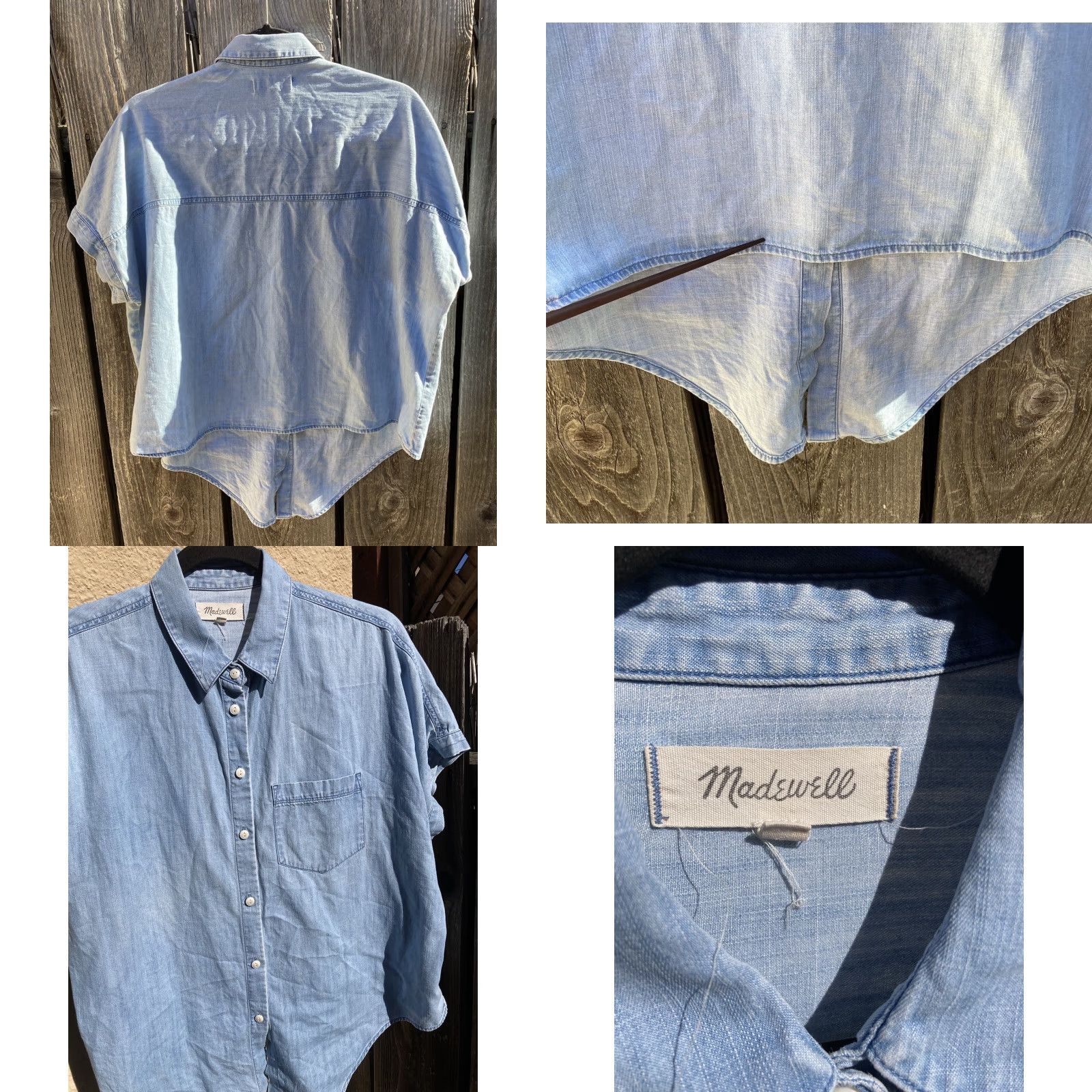 Madewell Madewell Button-Up Shirt Women's Blue Solid SS M Light Open Cowboy Workwear Size M / US 6-8 / IT 42-44 - 8 Thumbnail