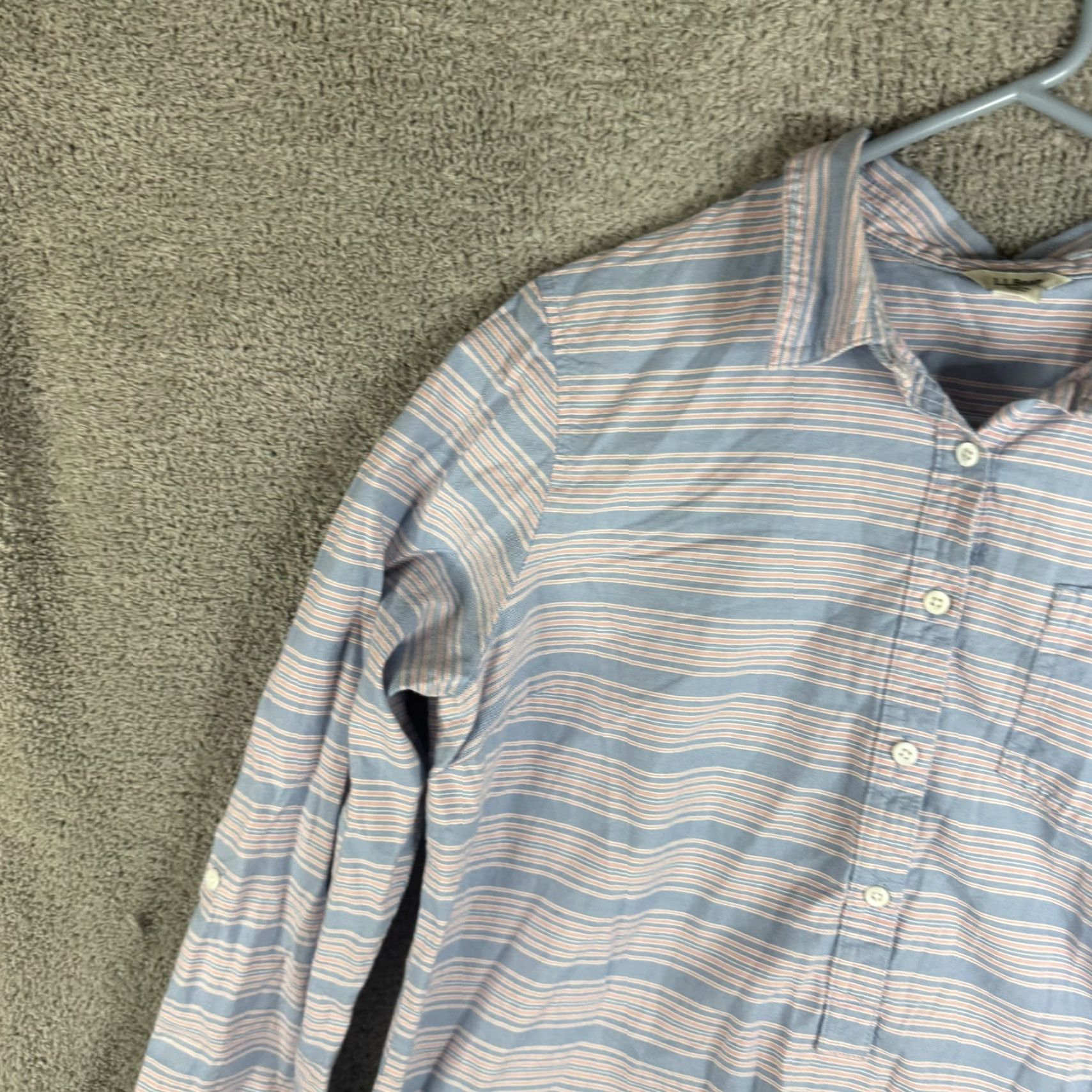 Vintage L.L.Bean Shirt Womens Medium Petite Blue Striped Popover Roll Tab Sleeve Shirt Size M / US 6-8 / IT 42-44 - 5 Thumbnail