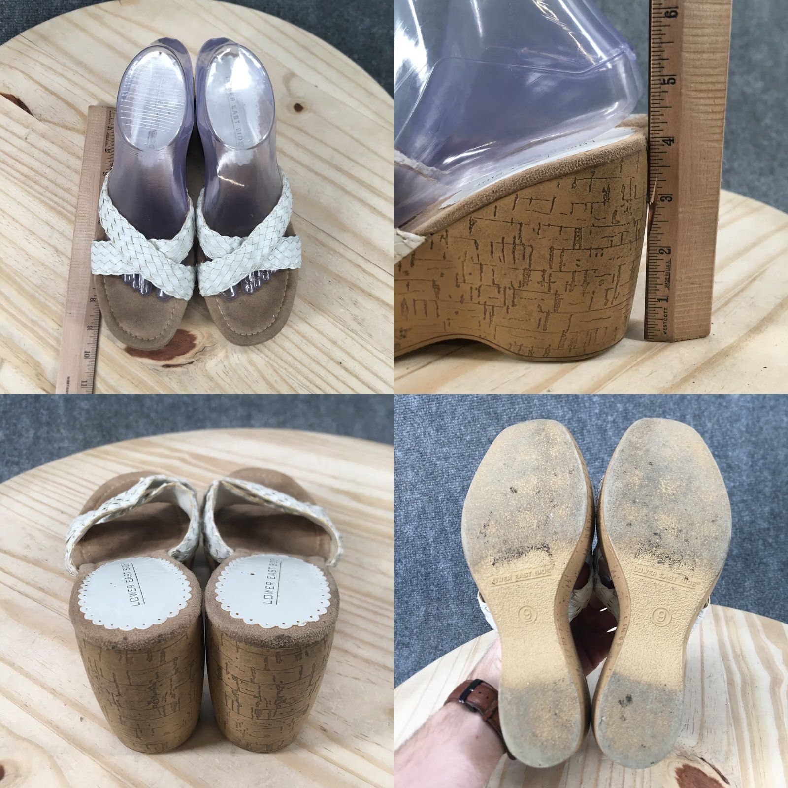 Vintage Lower East Side EAST Sandals Womens 9 Slide White Braided Slip On Casual Wedge Heels Size US 9 / IT 39 - 8 Thumbnail