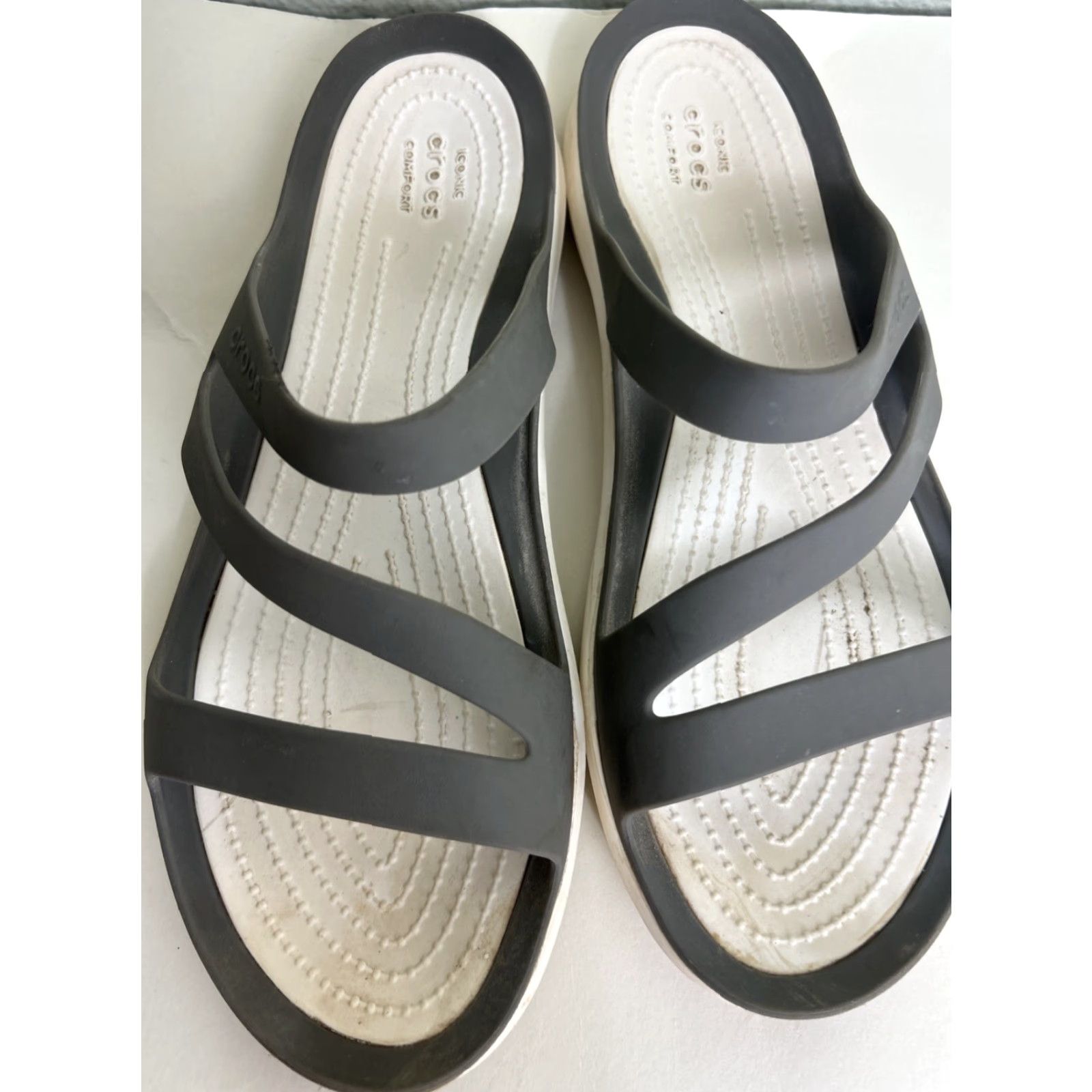 Crocs Crocs Sandals Womens 10 Swiftwater Iconic Comfort Slip On Gray White Beach Casual Outdoor Beach Womens Size US 10 / IT 40 - 7 Thumbnail
