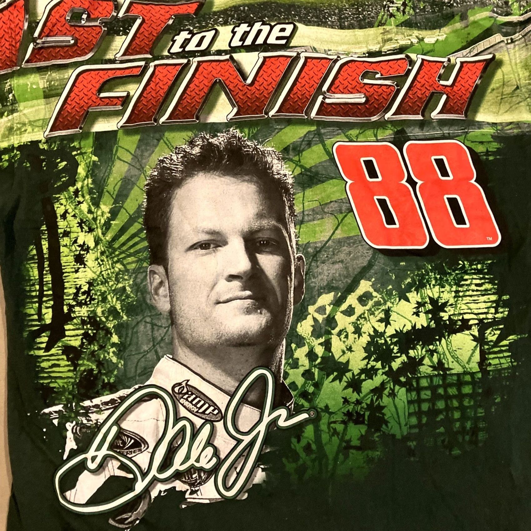 Chase Authentics VINTAGE Dale Earnhardt Jr Fast To The Finish All Over Print T Shirt XL Mens Green Cotton Crew Neck Short Sleeve Chase Authentics Logo Quotes Size US XL / EU 56 / 4 - 5 Thumbnail