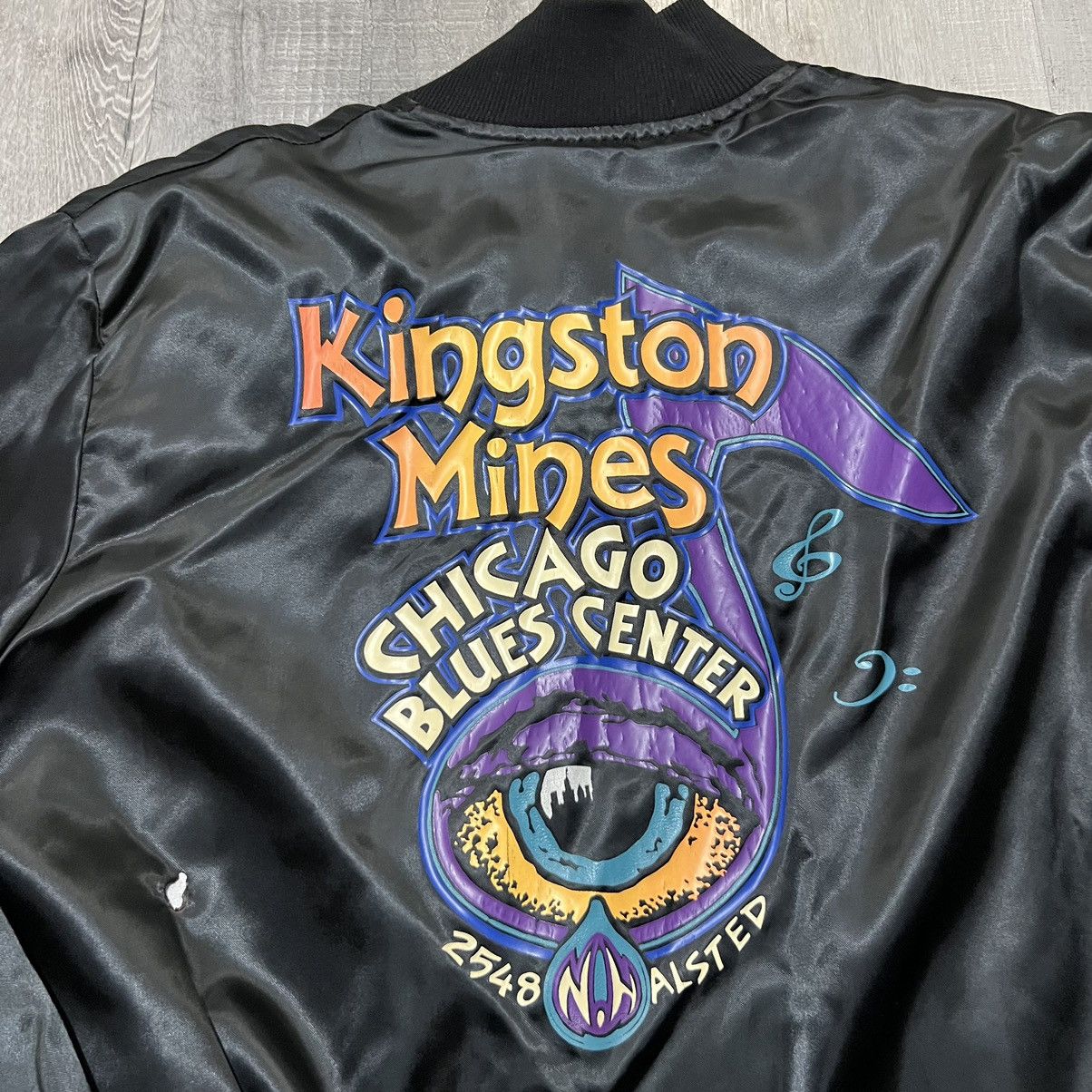 Vintage VTG Kingston Mines Chicago Blues Center Satin 80s Bomber Size US L / EU 52-54 / 3 - 4 Thumbnail