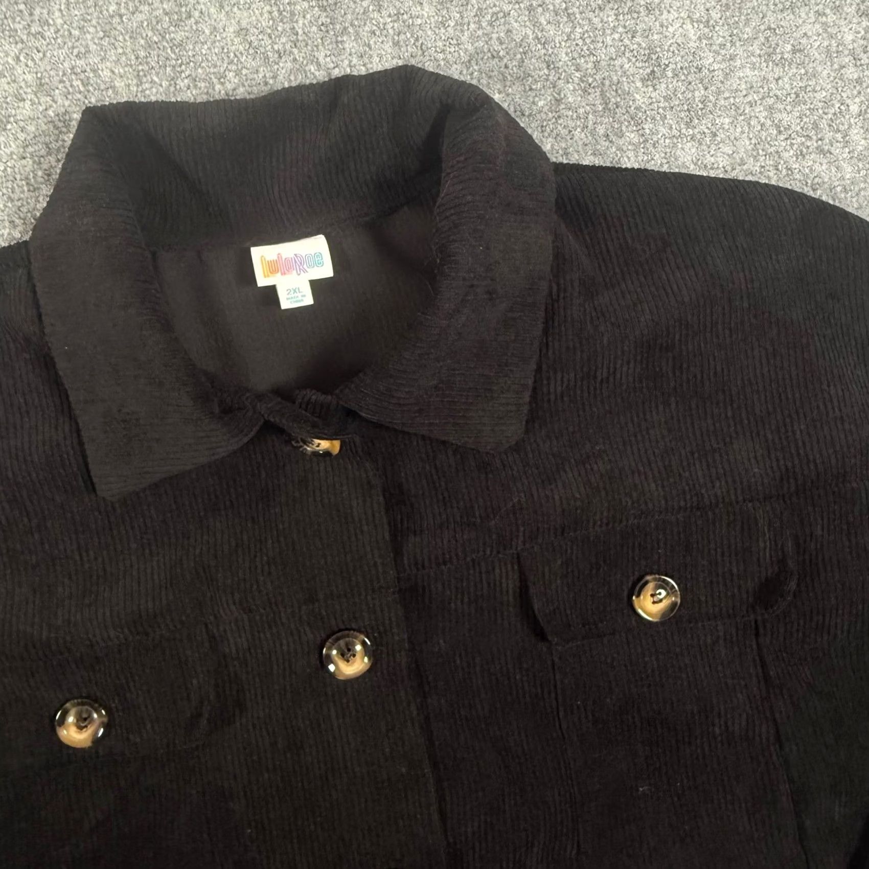 Vintage LuLaRoe Black Corduroy Jacket Shacket Button Front Pockets 2XL Womens Size XXL / US 16-18 / IT 52-54 - 2 Thumbnail