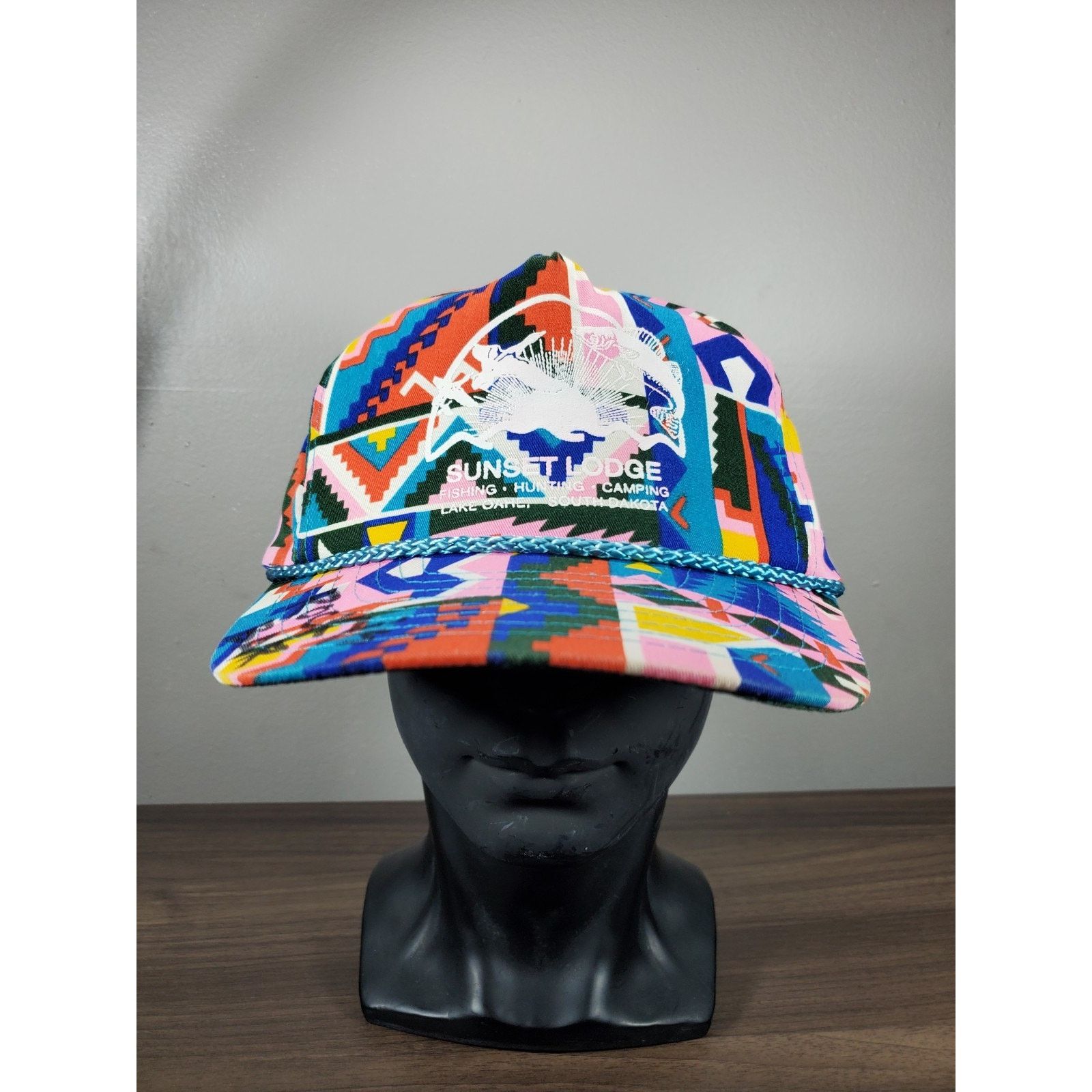 Nissan × Vintage Sunset Lodge Hat Snapback Cap Abstract 90s Art Lake Oahe SD Size ONE SIZE - 3 Thumbnail