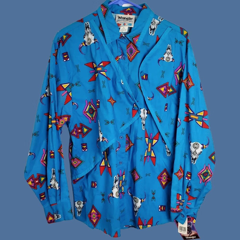 Wrangler VINTAGE Wrangler Shirt Womens XL Blue Turquiose Southwestern Aztec Rodeo Western Size XL / US 12-14 / IT 48-50 - 1 Thumbnail