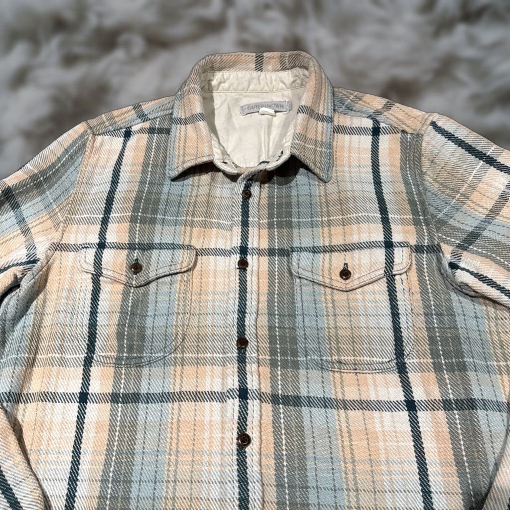 Outerknown Shirt Mens Large Button-Up Plaid Blanket Organic Cotton Multicolor Blue Pink White Long Sleeve Pocketed