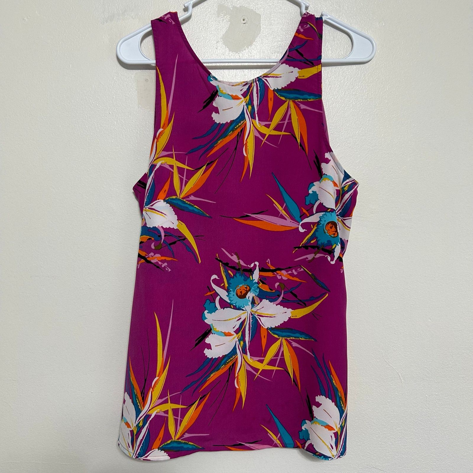 Other Dalia Floral Satin Camisole Tank Fuchsia Sleeveless Large Size L / US 10 / IT 46 - 2 Thumbnail