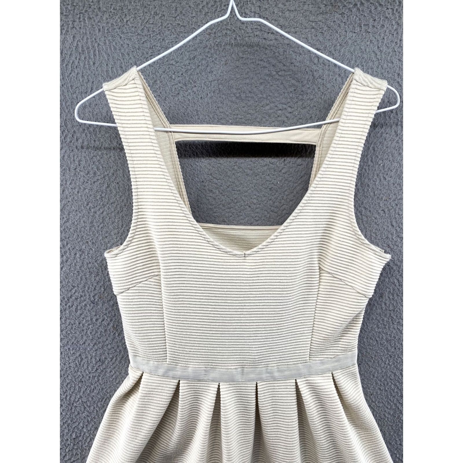 Vintage AMERICAN EAGLE Striped Sleeveless Dress Open Back Fit and Flare Size 4 Ivory Knit Cotton Blend Women Shirt Dress Womens Size S / US 4 / IT 40 - 2 Thumbnail