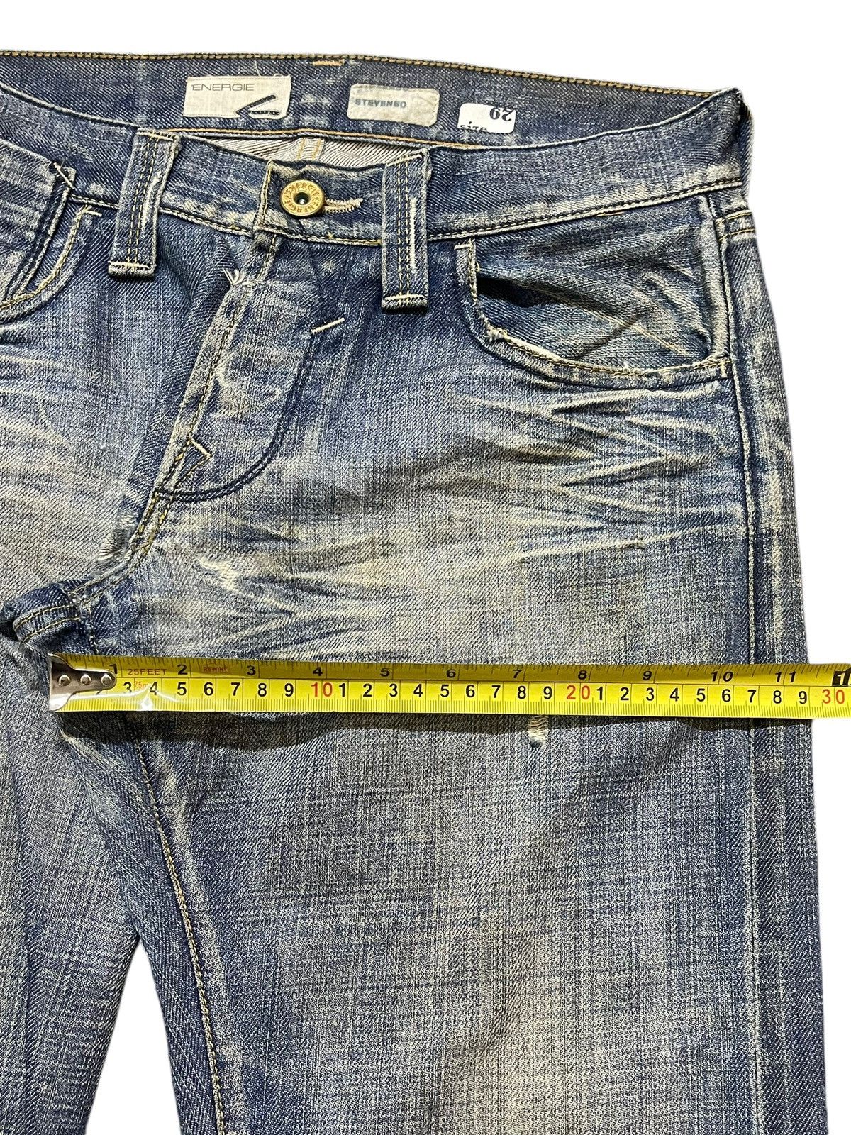 Energie Vintage Italian Energie Blue Faded Wash Distress Flare Jeans Size US 30 / EU 46 - 15 Thumbnail