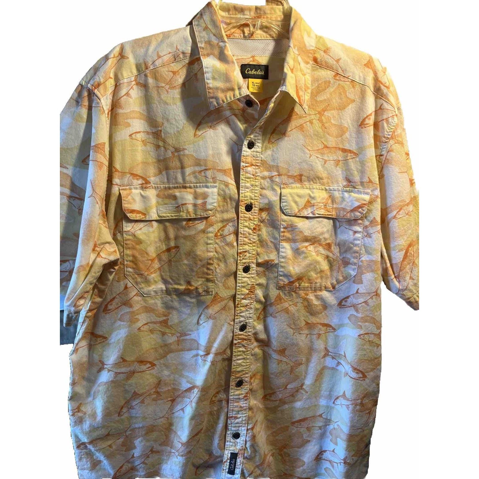 Cabelas Cabelas Shirt Men XL Button Up Orange SS Fish All Over Print Size US XL / EU 56 / 4 - 1 Thumbnail