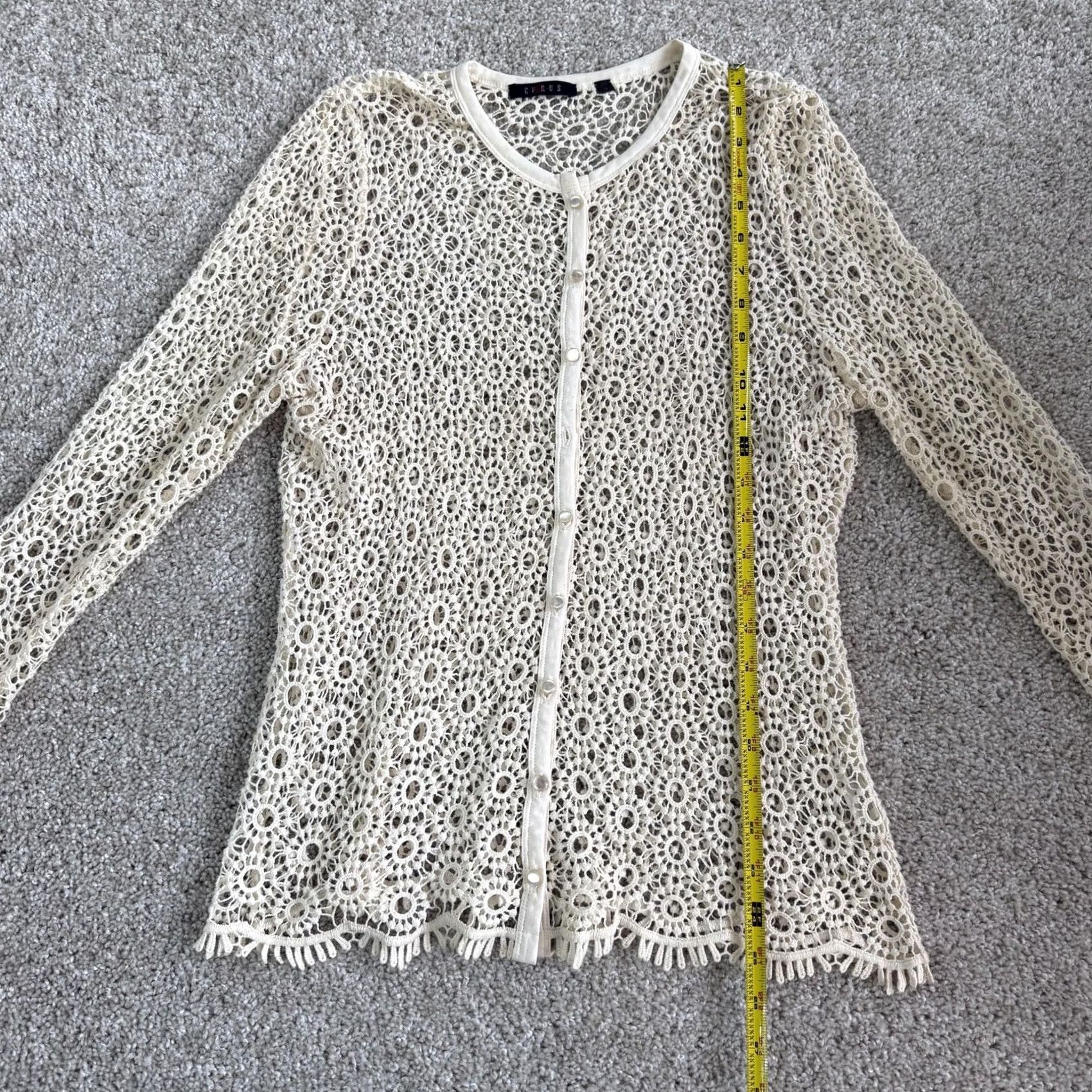 Vintage Cyrus Blouse Womens Small White Crochet Lace Button Front Sheer Long Sleeve Boho Size S / US 4 / IT 40 - 5 Thumbnail