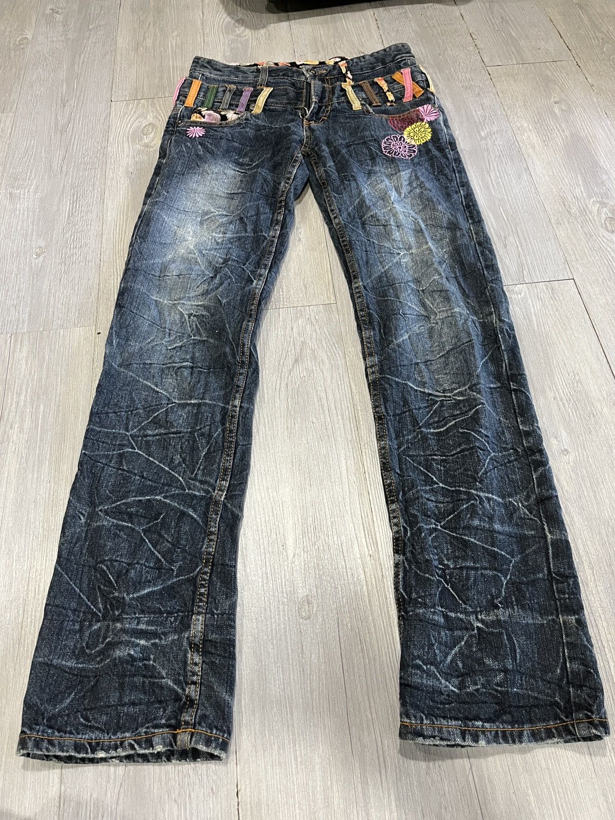 Japanese Brand RARE JEANS Double Waist Flower Distressed Denim Size US 28 / EU 44 - 7 Thumbnail