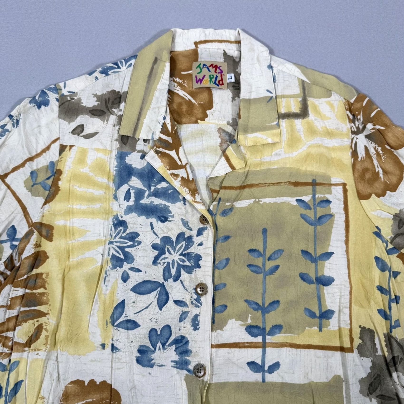 Jams World Jams World Top Womens Large Harvest Button Up Shirt Floral Tropical Rayon Hawaii Size L / US 10 / IT 46 - 2 Thumbnail