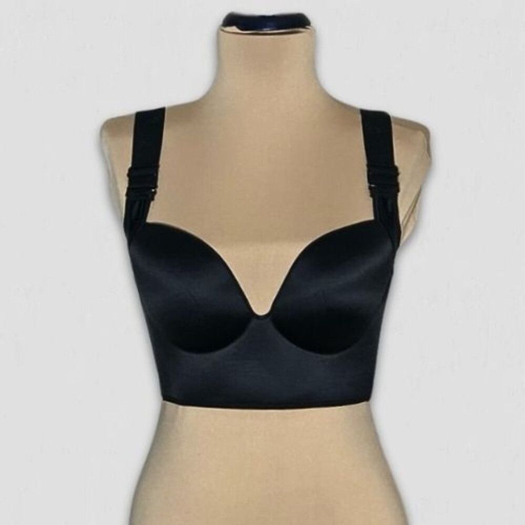 Vintage Push Up Bra Wide Band Support Padded Thick Straps Black 36, Women's