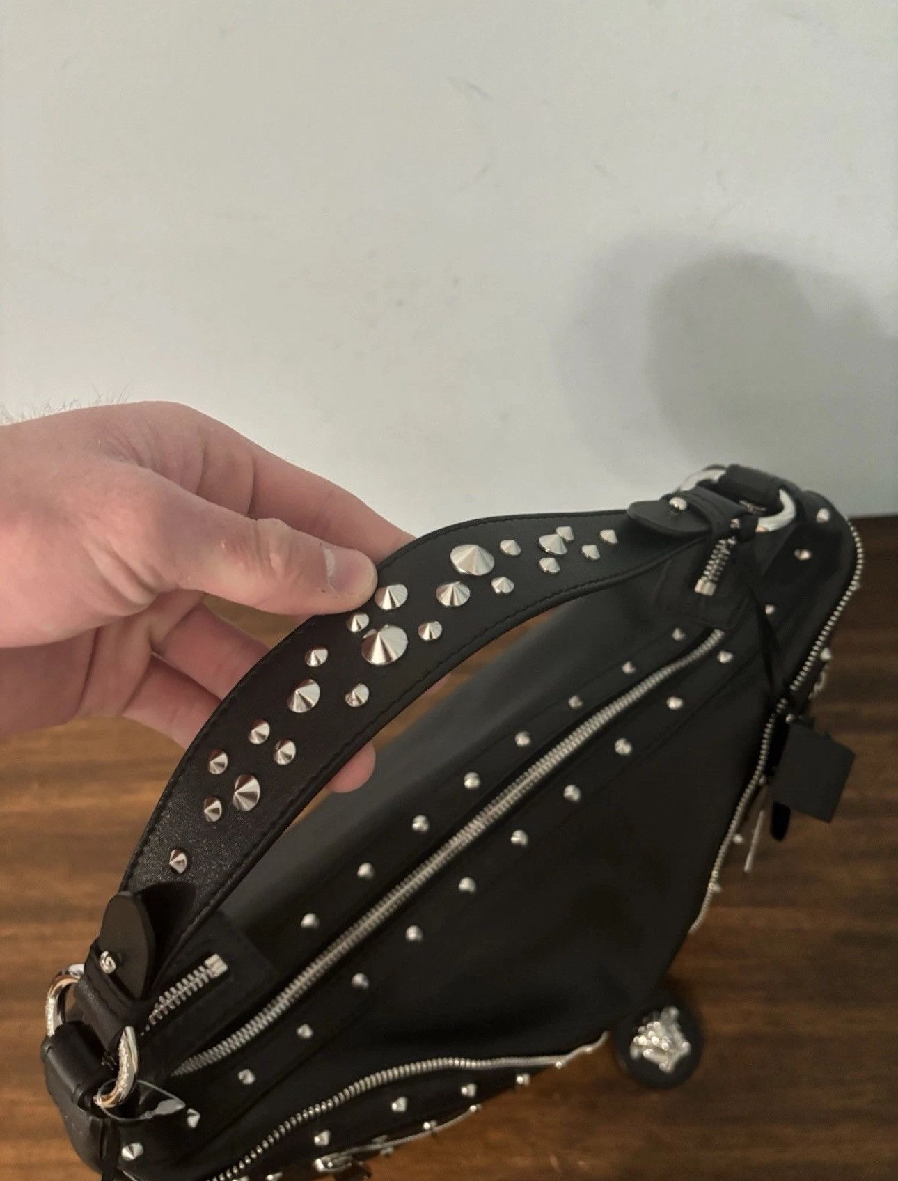 Versace Versace Studded Repeat Medium Hobo Bag Black Size ONE SIZE - 10 Thumbnail