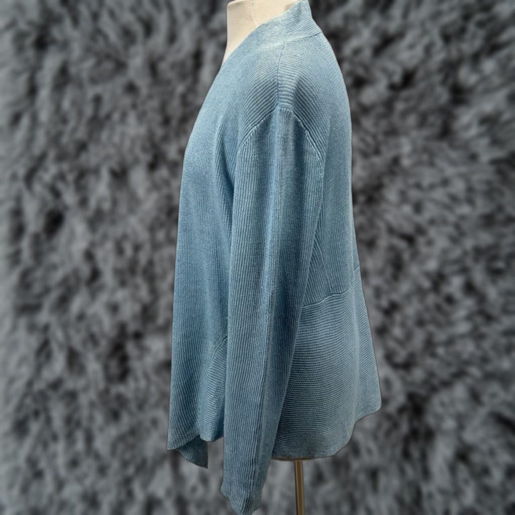 Eileen Fisher VINTAGE Eileen Fisher Cardigan Sweater XL Womens Blue Linen Knit Open Front Coastal Size XL / US 12-14 / IT 48-50 - 1 Thumbnail
