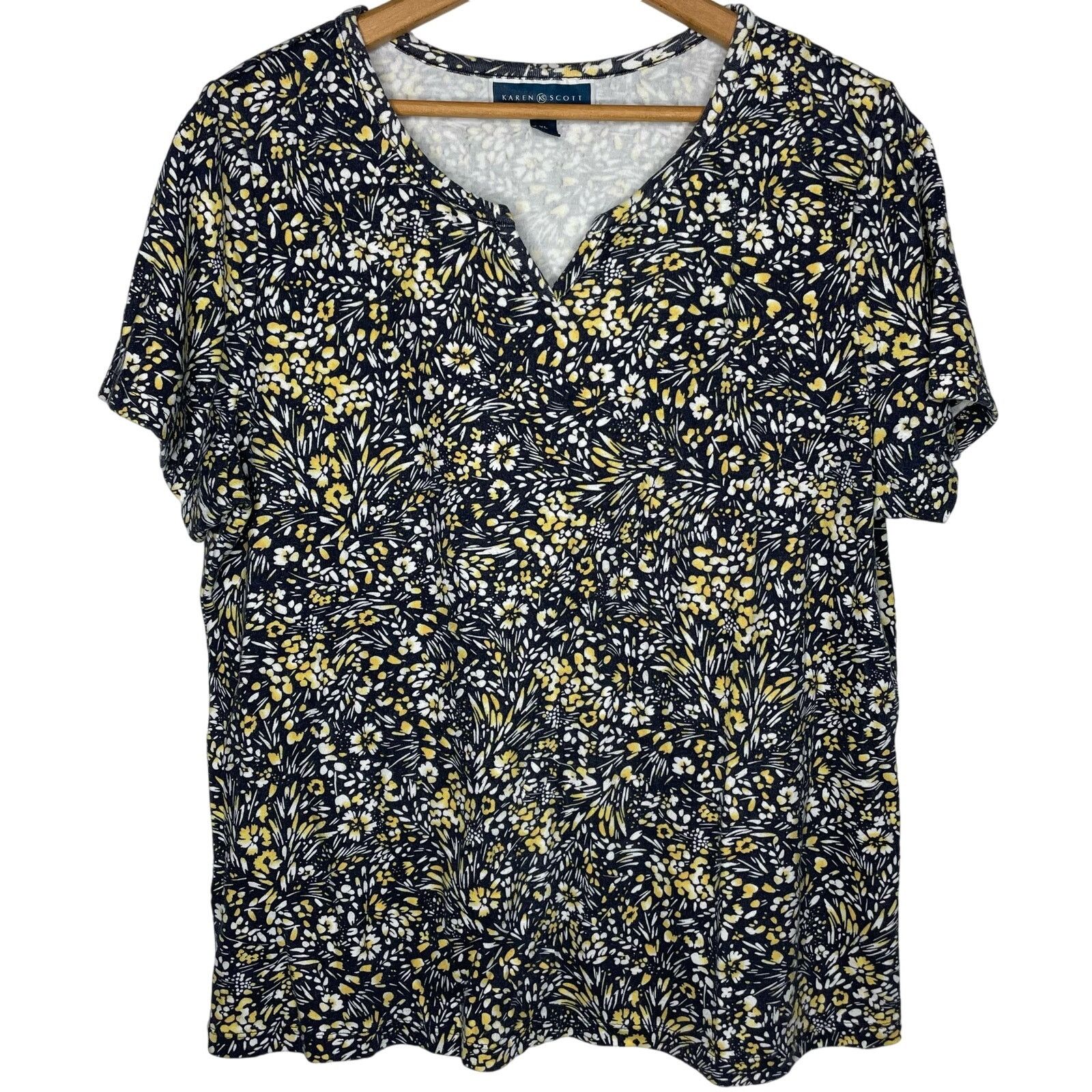 Vintage Karen Scott Floral Cotton Blend Shirt Size XL / US 12-14 / IT 48-50 - 1 Thumbnail