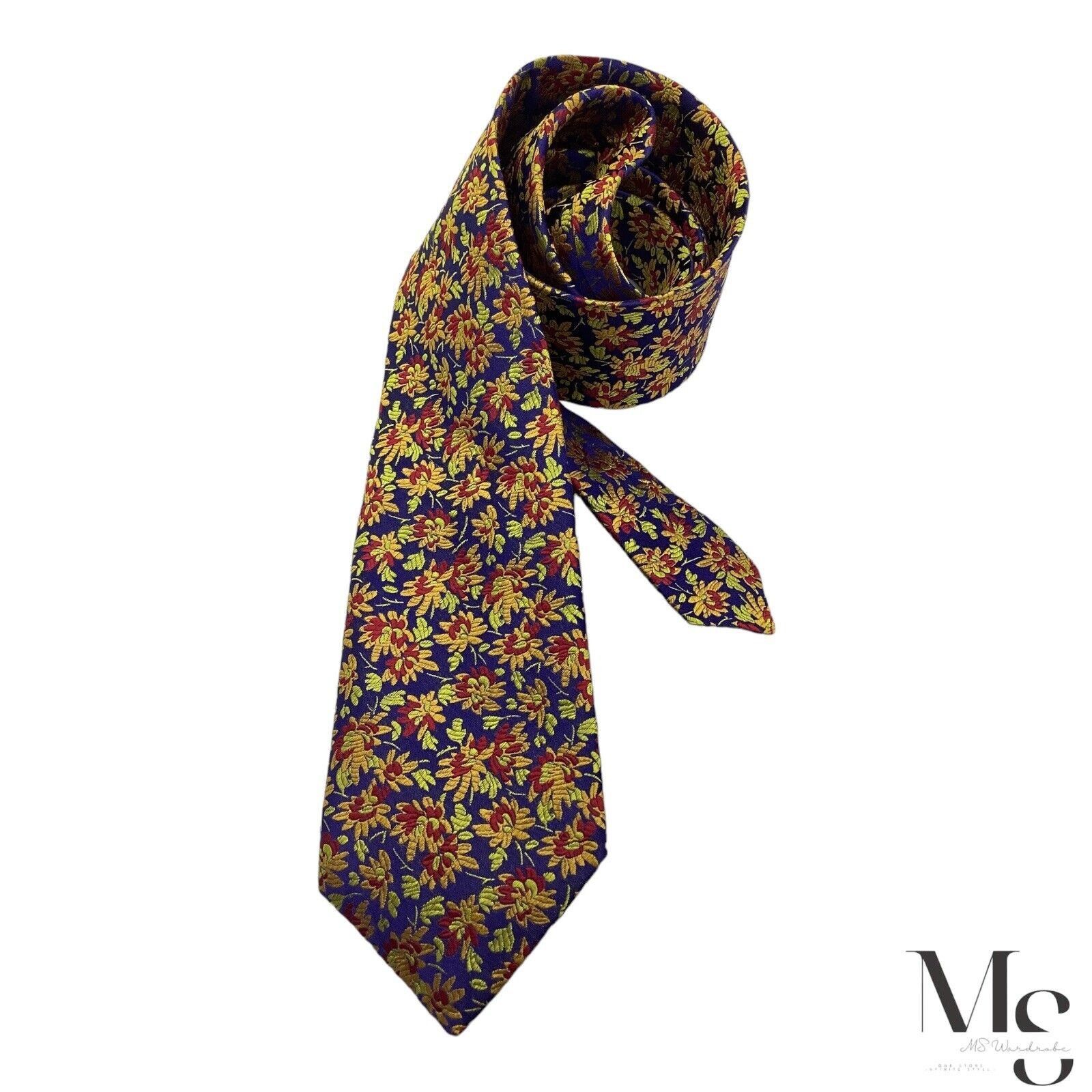 Charles Tyrwhitt CHARLES TYRWHITT Blue & Gold Floral Silk Tie Made In England Size ONE SIZE - 1 Thumbnail
