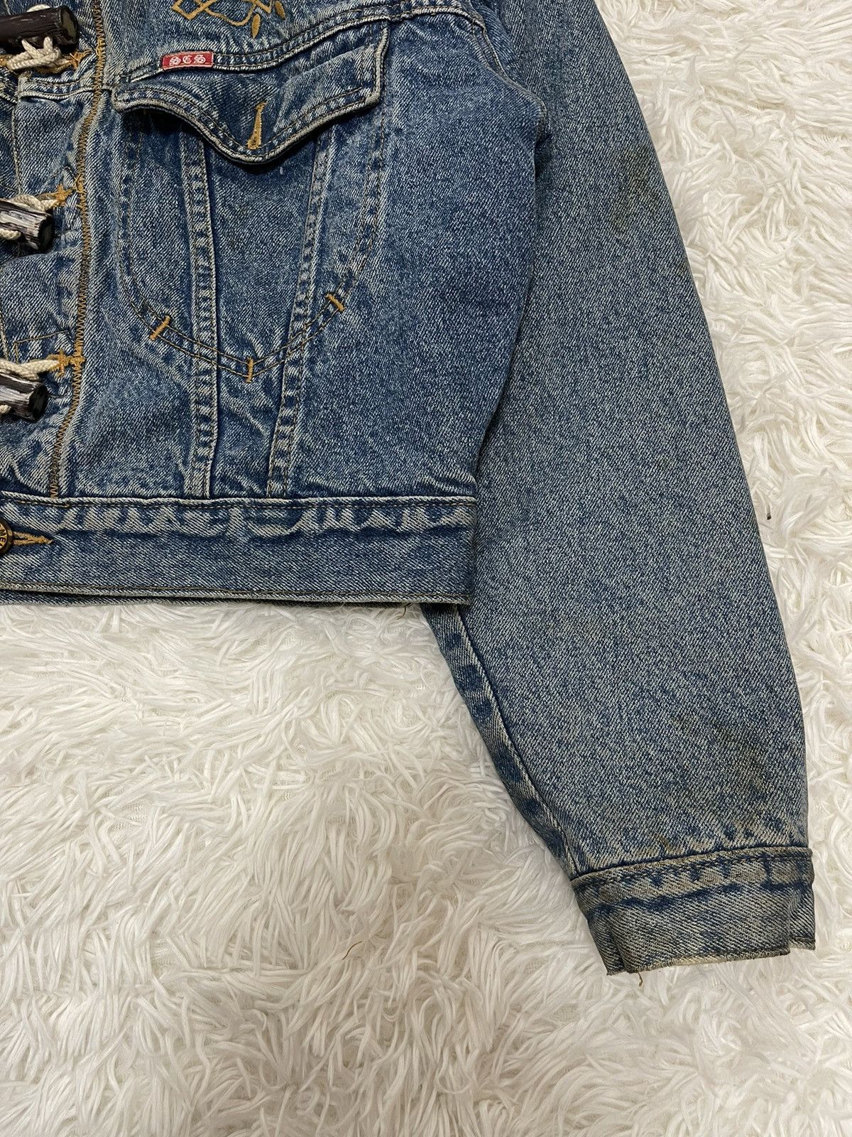Vintage Sweet Camel Sherpa Lined Button Toggle Croped Denim Jacket Size M / US 6-8 / IT 42-44 - 4 Thumbnail