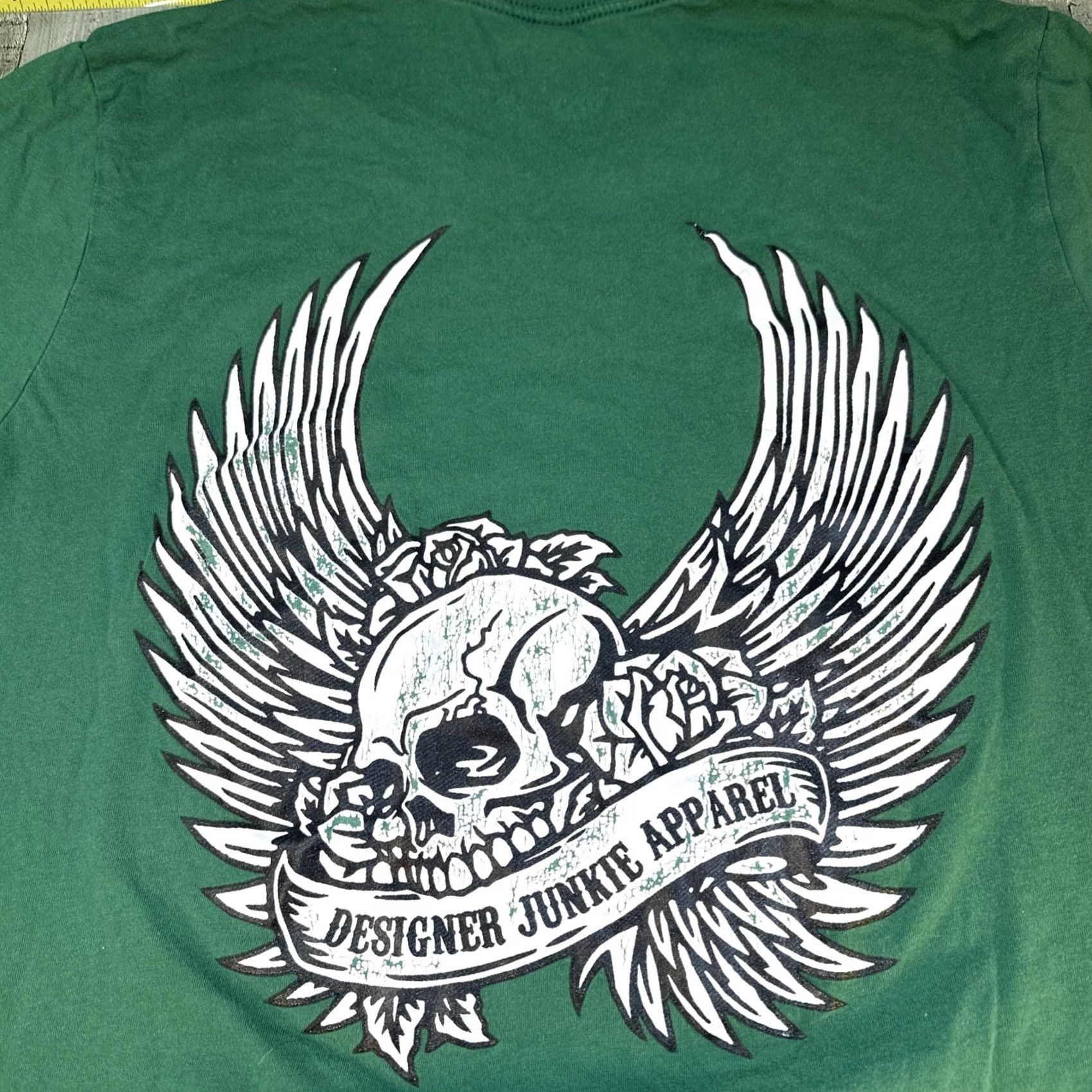 Vintage Designer Junkie Unisex T-Shirt Green Size Large Skull Angel Graphic Tee Cotton Bella + Canvas Casual Shirt Mens L Green Skull Angel Graphic Tee Size US L / EU 52-54 / 3 - 2 Thumbnail