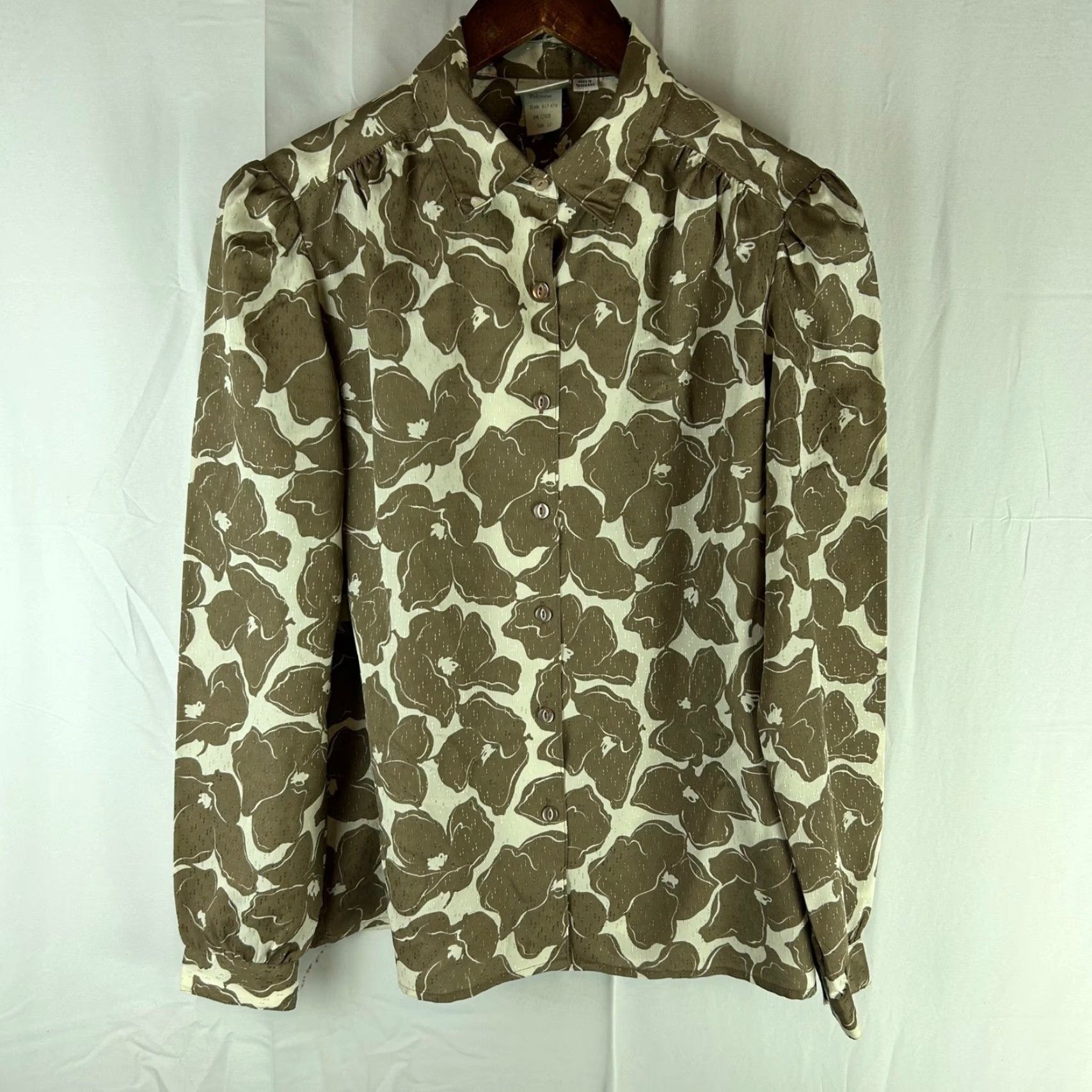 Vintage VINTAGE Pykettes Blouse Shirt Womens Size 12 Brown Floral Button Down Polyester Size XL / US 12-14 / IT 48-50 - 2 Thumbnail