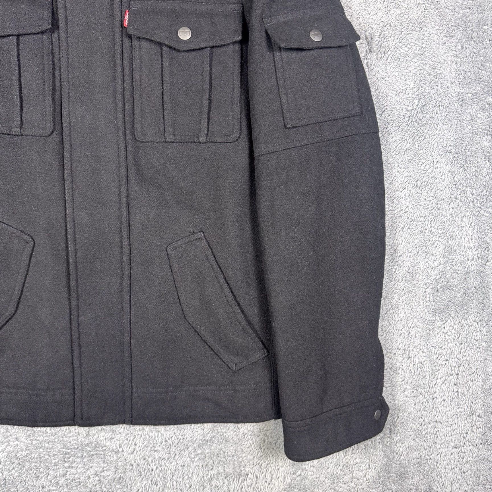 Levi's Levi’s Jacket Men’s S Military Trucker Quilted Wool Blend Pea Coat Full Zip Black Wool Blend Solid City Classic Outdoor Fall Winter 90s Mens Size US S / EU 44-46 / 1 - 2 Thumbnail