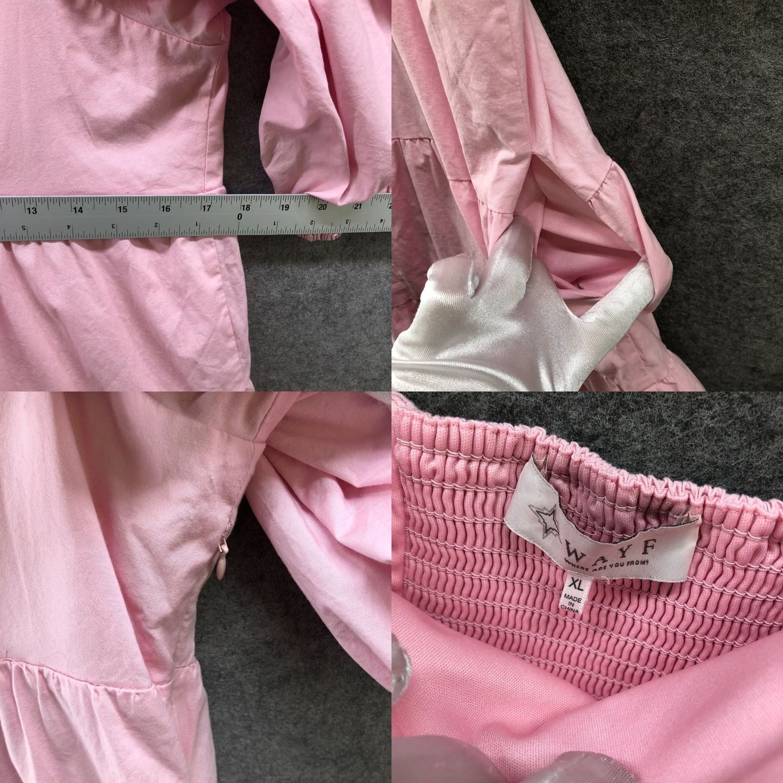 Vintage Wayf Square Neck Mini Dress Womens XL Pink Puff Sleeve Tiered Cotton Blend Smock Dress Size XL / US 12-14 / IT 48-50 - 8 Thumbnail