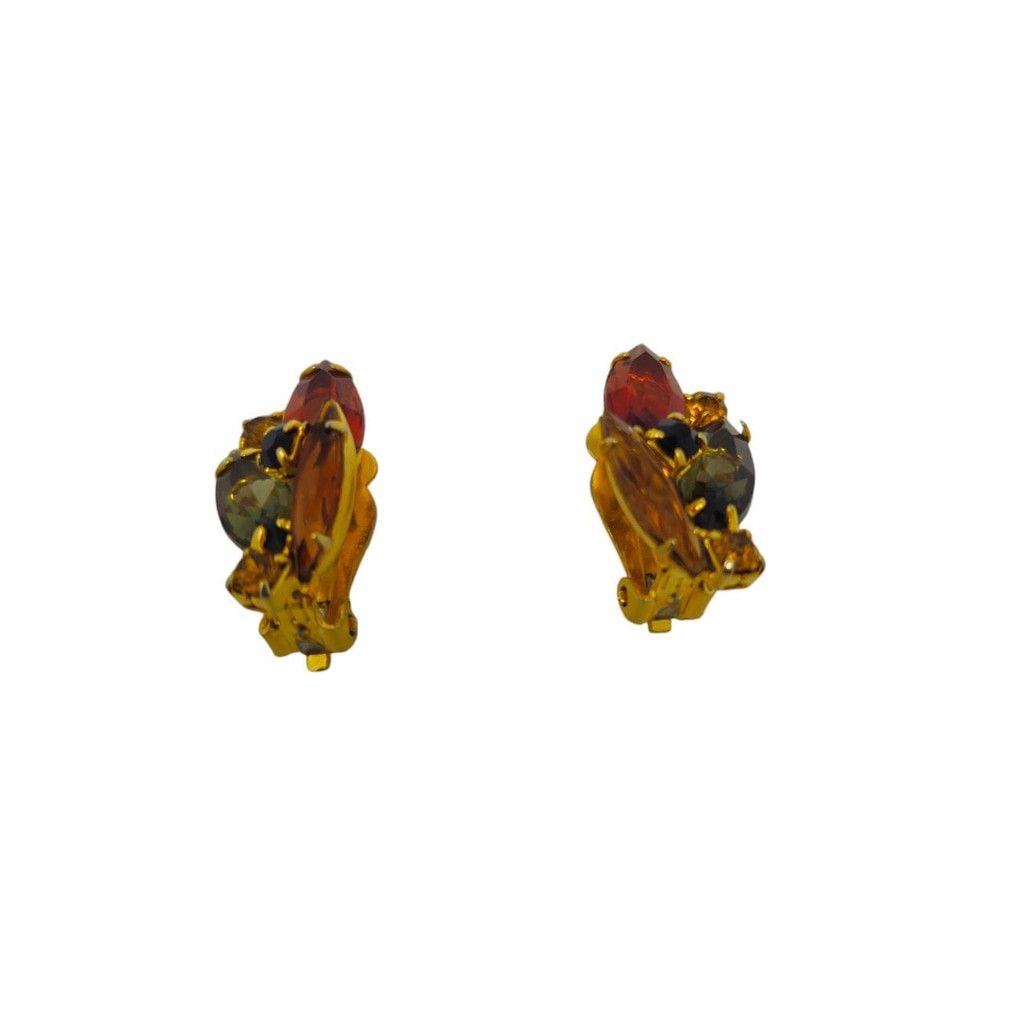 Handmade Vintage 1950s–1960s amber rhinestone clip-on earrings Size ONE SIZE - 1 Thumbnail