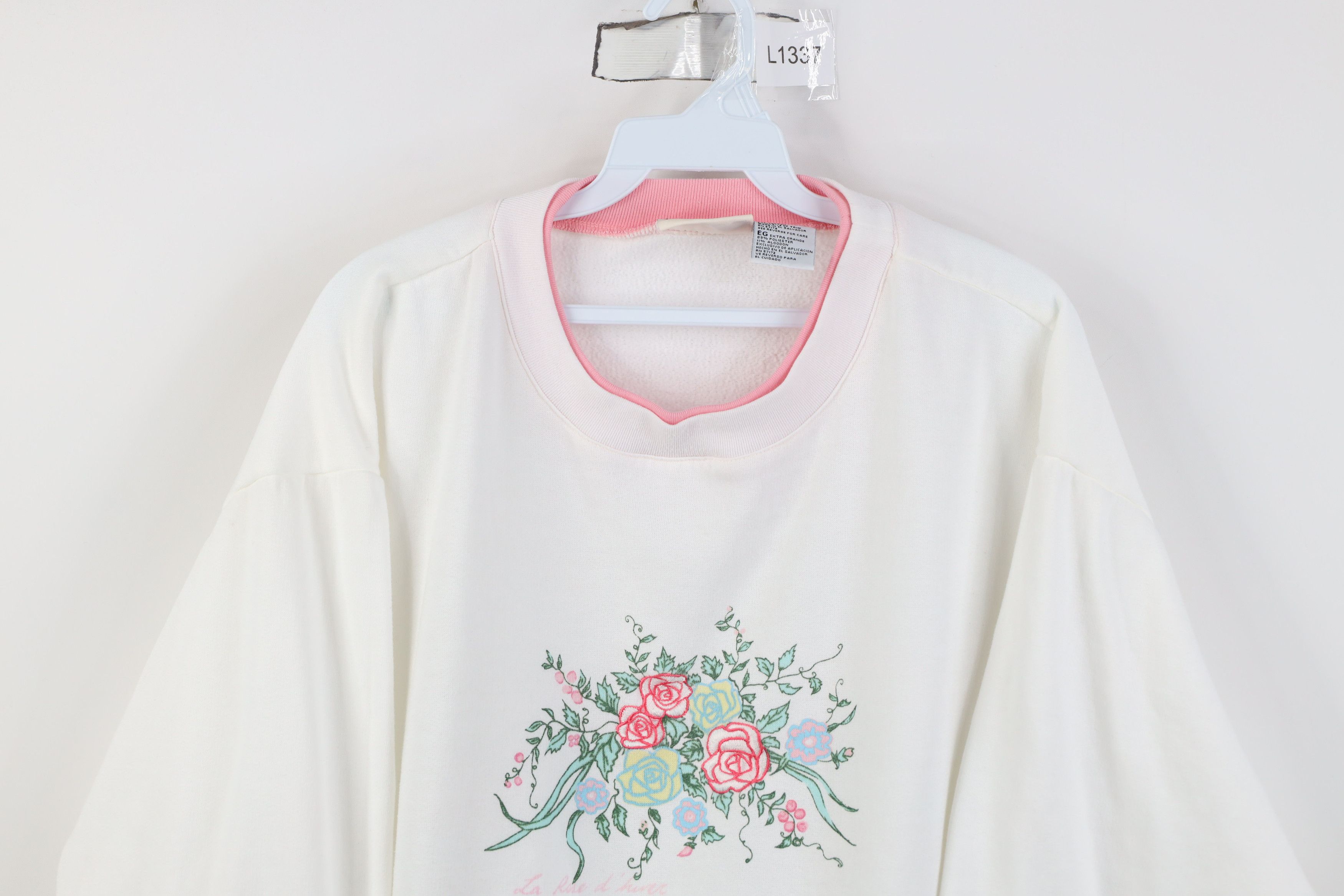 Vintage Vintage 90s Streetwear Floral Layered Sweatshirt White Size XL / US 12-14 / IT 48-50 - 2 Thumbnail