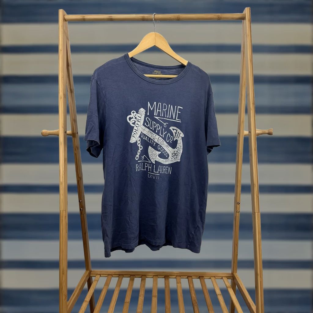 Vintage Polo Ralph Lauren VTG Marine Supply Co USN Nautical Military T-Shirt XL Blue Navy Lembo Single Stitched Mens T-Shirt Size US XL / EU 56 / 4 - 1 Thumbnail