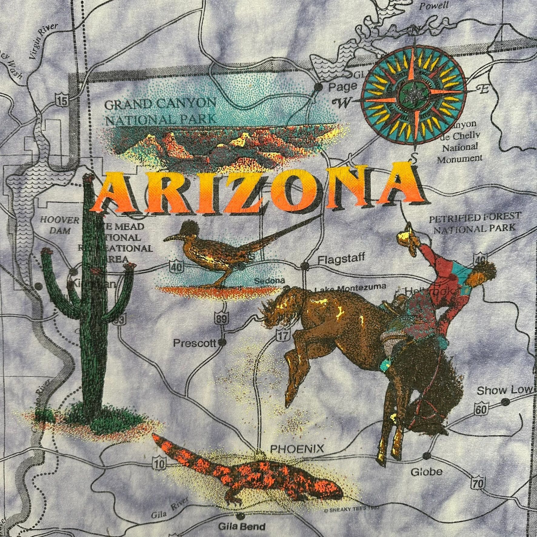 Fruit Of The Loom Vintage 90s Arizona Map T-Shirt AOP Western Cowboy Tee Size US XL / EU 56 / 4 - 2 Thumbnail