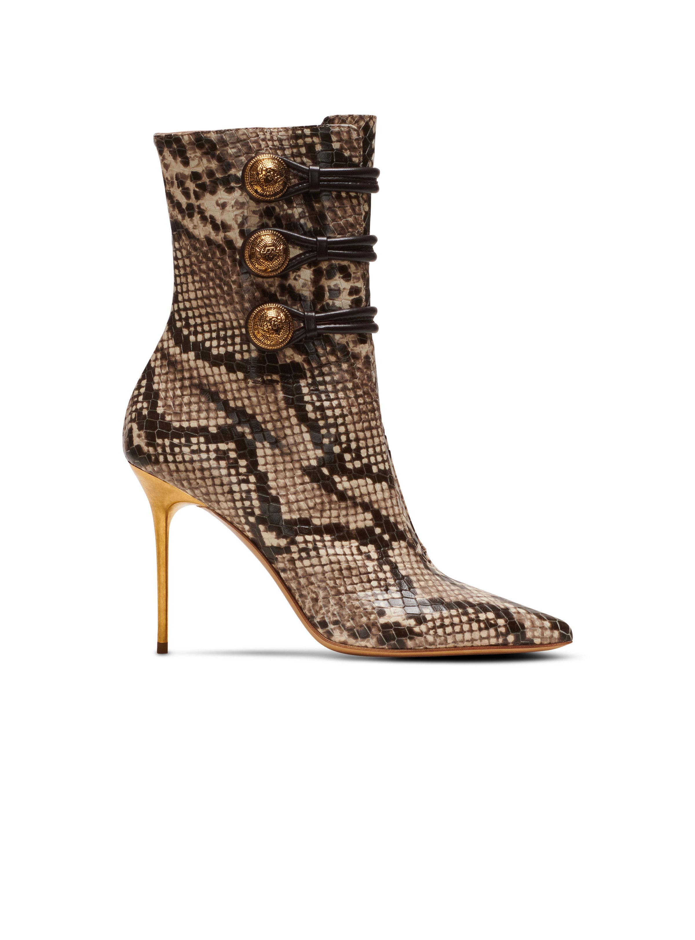 o1s1wg110925 Alma 95mm Snakeskin Effect Boots in Beige/Brown