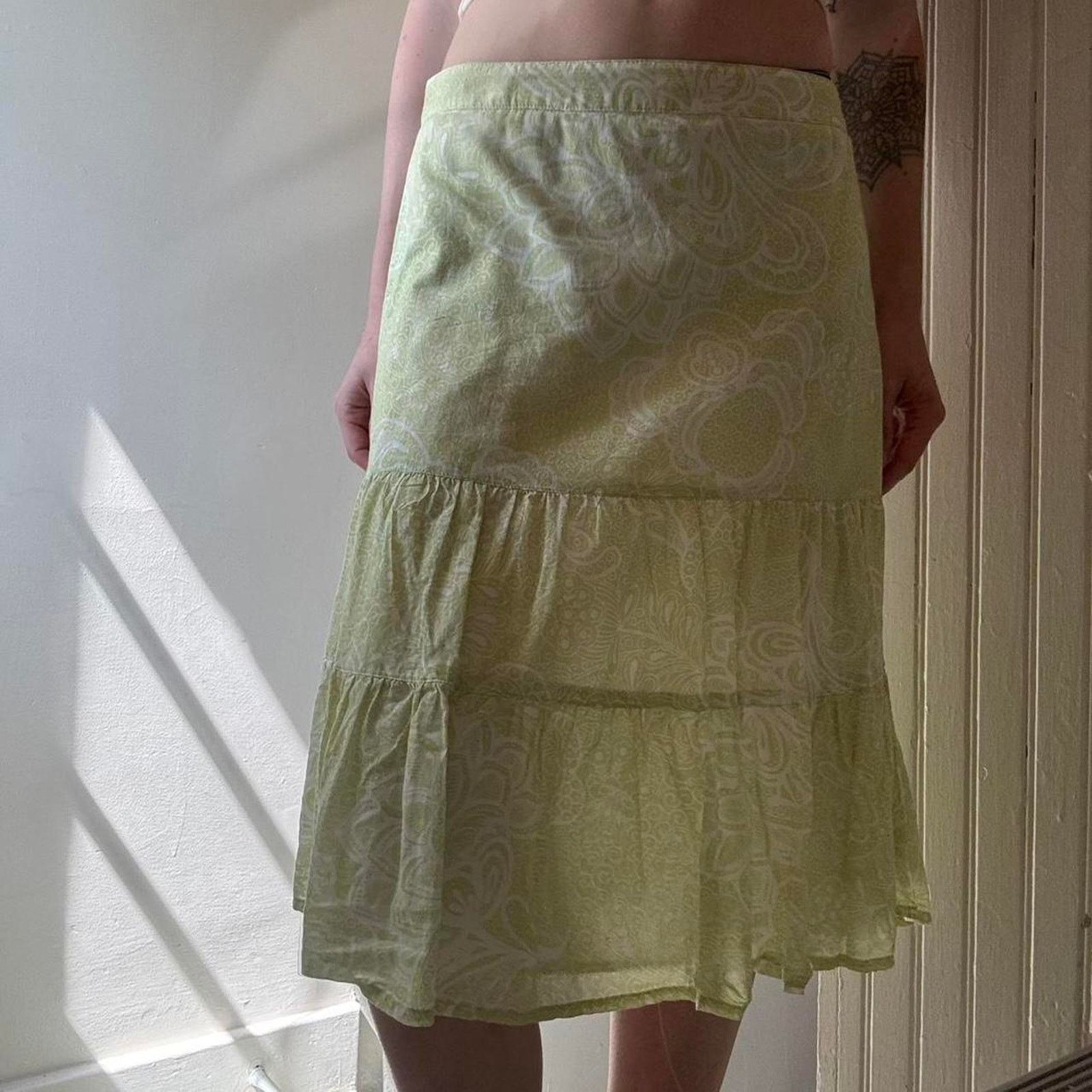 Ann Taylor Vintage Ann Taylor Green Paisley Cotton Skirt 8 Size 30" / US 8 / IT 44 - 7 Thumbnail