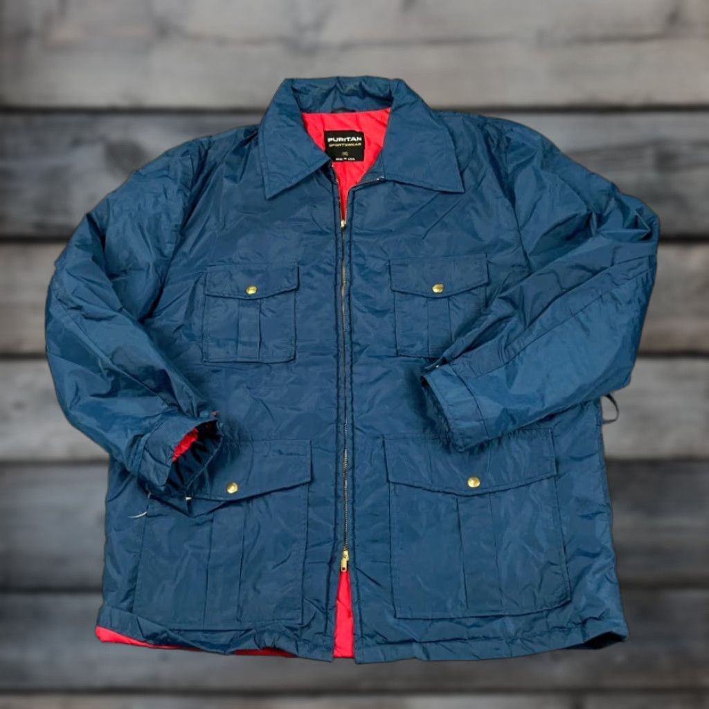 Vintage VINTAGE Puritan Jacket 46 Dark Blue Red Quilted Zip Field Jacket Men Adult 90s Retro Military Pockets Full Zip Size US S / EU 44-46 / 1 - 1 Thumbnail