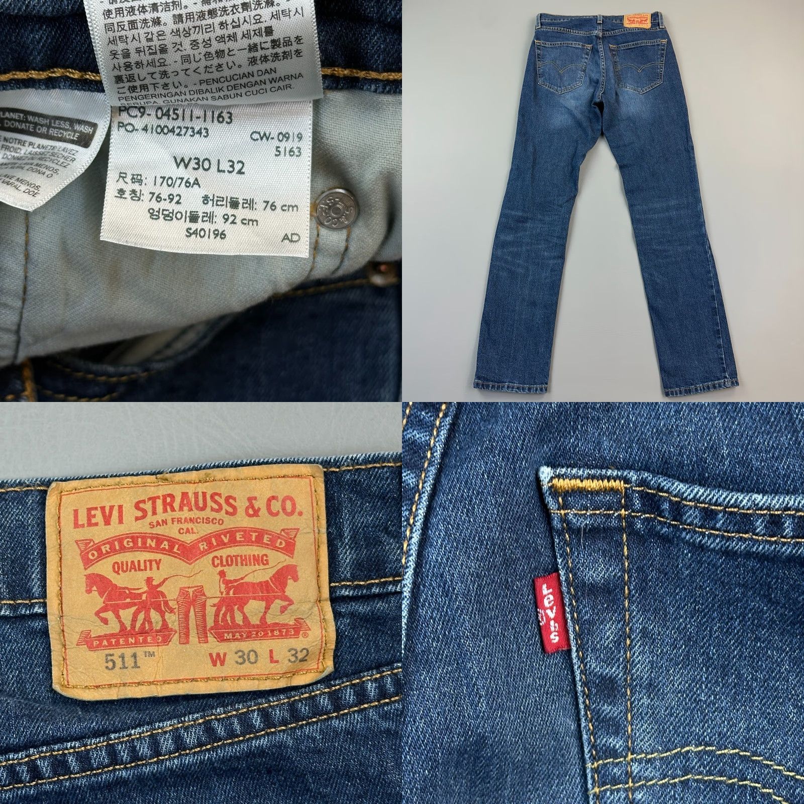 Levi's Levis 511 Jeans Mens 30x32 Blue Dark Wash Denim Slim Fit Stretch Zip Fly Casual Jeans Size US 30 / EU 46 - 8 Thumbnail