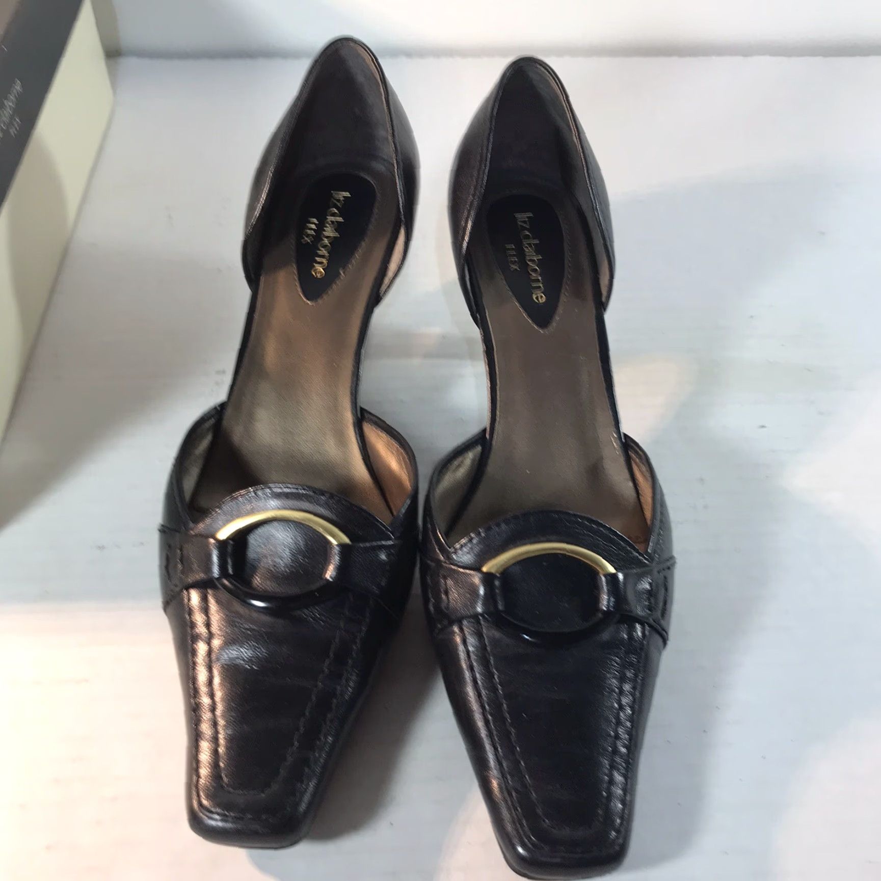 Liz Claiborne Liz Claiborne Flex Black Leather D'Orsay Heels Womens Size 7.5M Square Toe Slip On Size US 8 / IT 38 - 2 Thumbnail