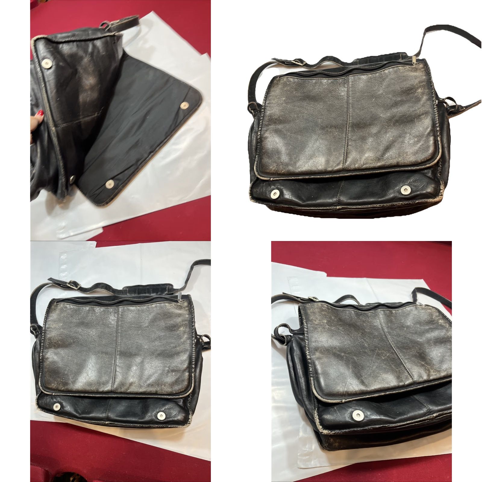 Vintage VINTAGE Wilson Leather BLACK Messenger Bag Distressed Grunge Leather Crossbody 16x11 1990s Women Men Unisex Adults Bag Movie Moto Office School Work Size ONE SIZE - 11 Thumbnail