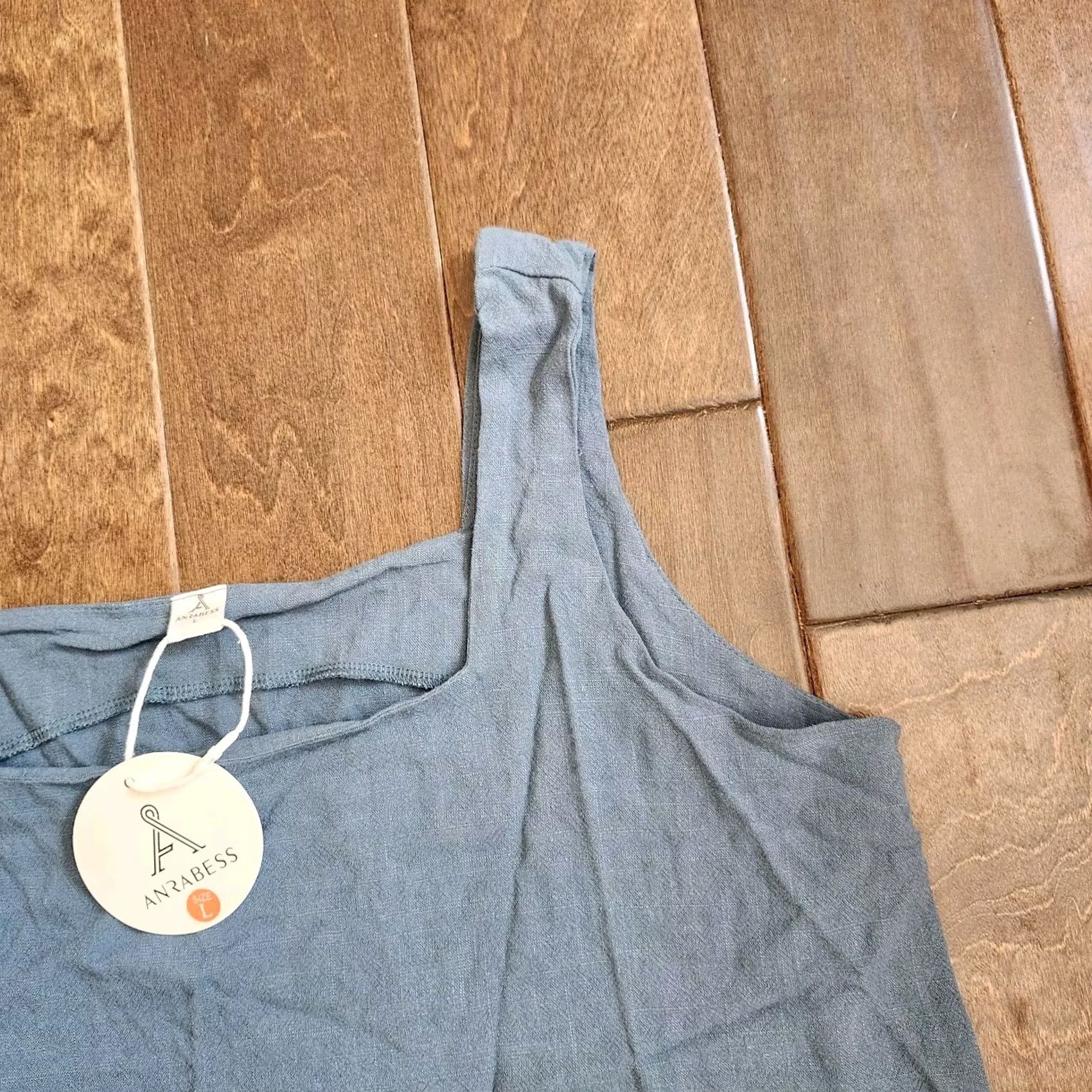 Vintage Anrebess Women's Tank Cropped Top - L Blue Linen Rayon Sleeveless Pullover NWT Casual Party/Cocktail Travel Size L / US 10 / IT 46 - 5 Thumbnail