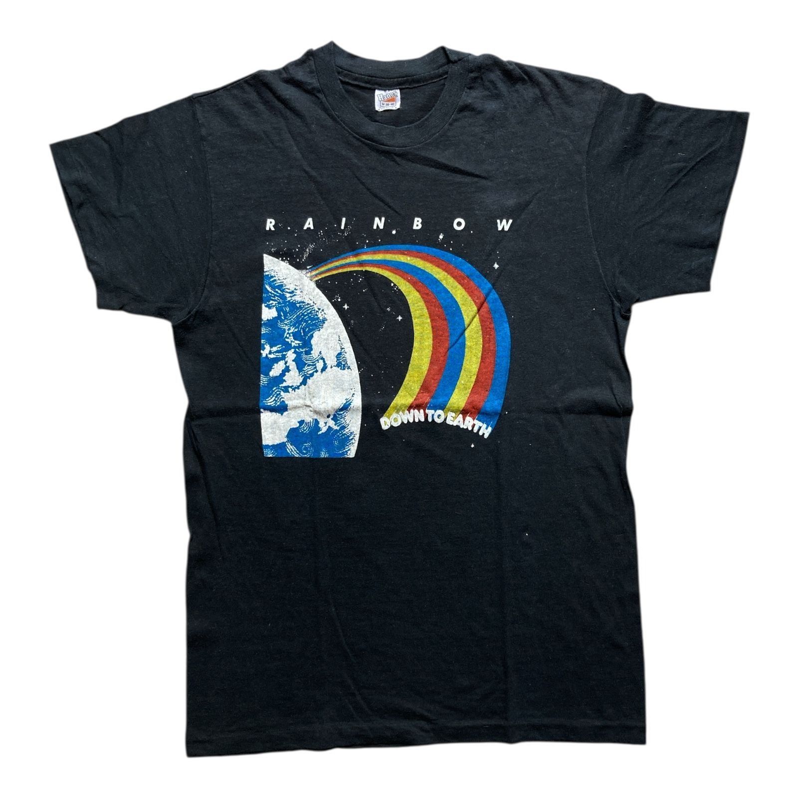 Hanes Vintage 80s Rainbow Down To Earth Black T-Shirt Hanes USA Si Size US M / EU 48-50 / 2 - 1 Thumbnail